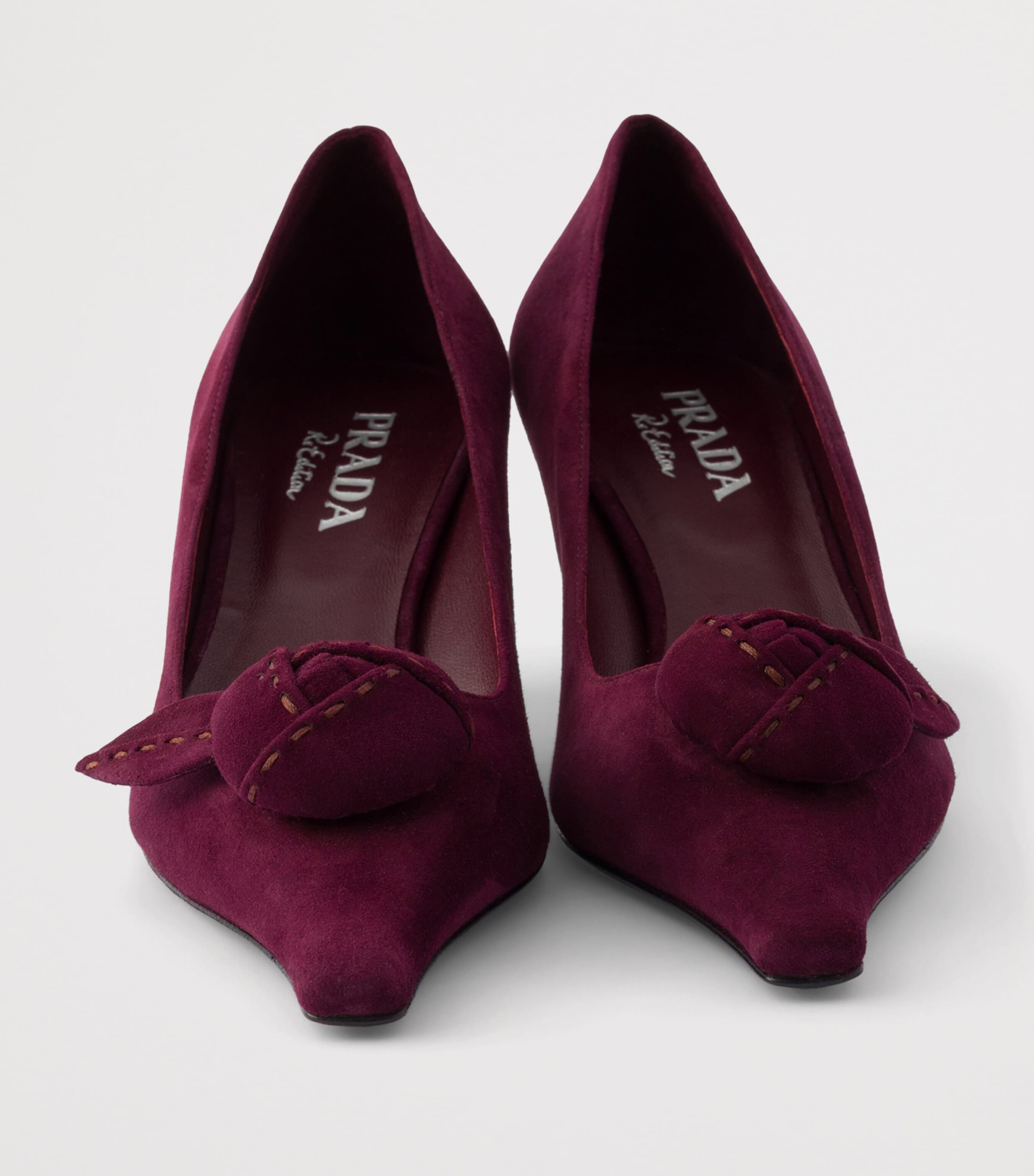 Prada Suede Floral-Detail Pumps 55 Burgundy Image 5