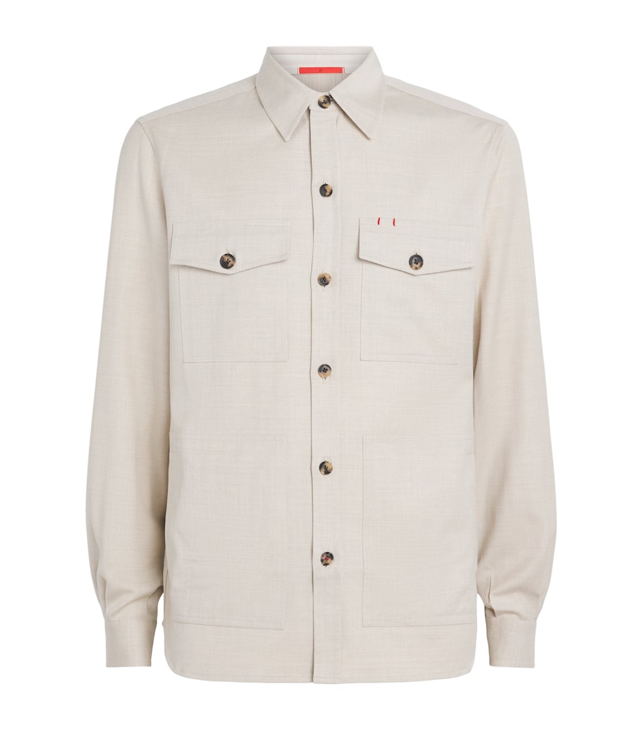 Isaia Mens Wool-Blend Overshirt Image 1