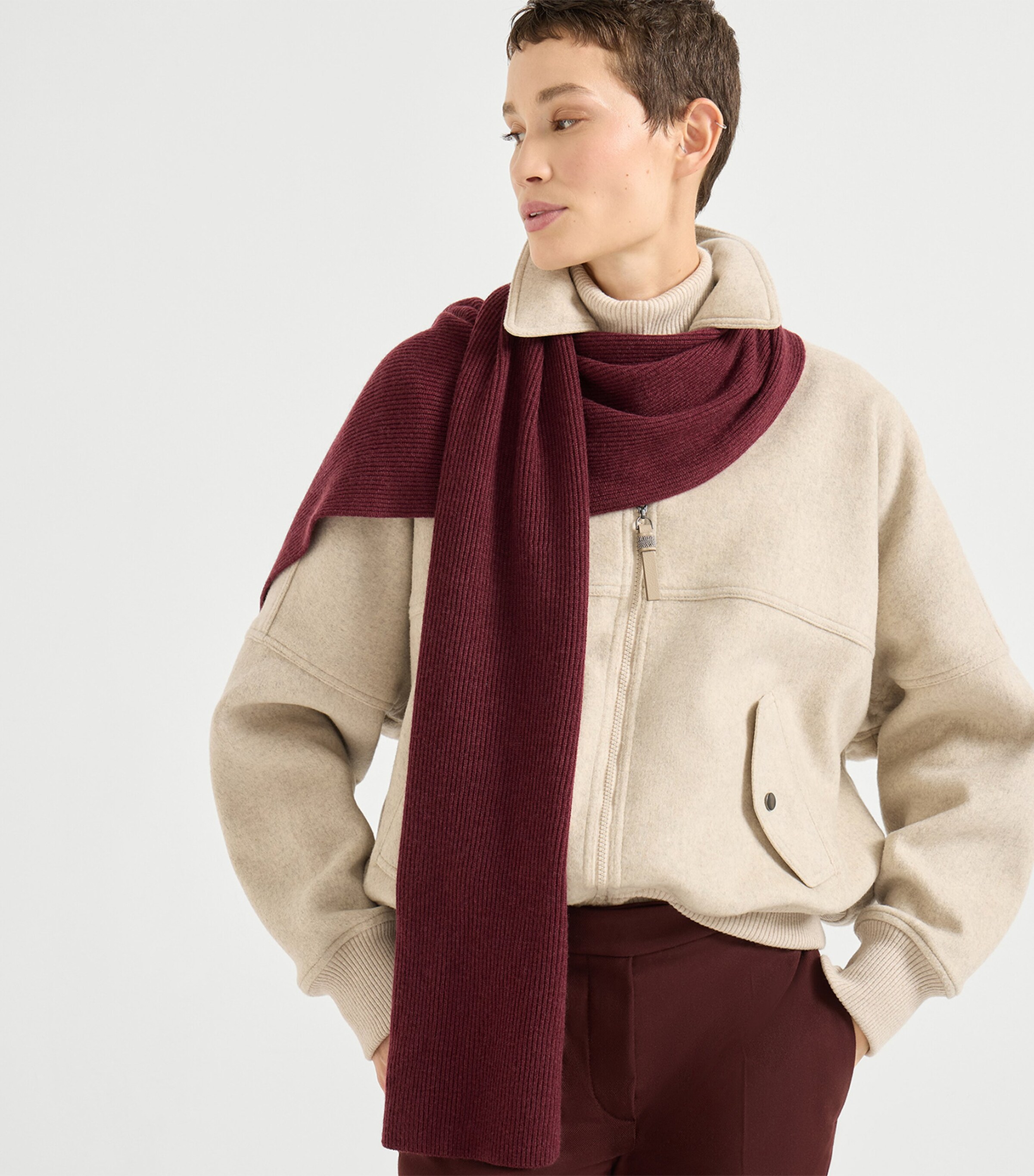 Brunello Cucinelli Womens Cashmere English Rib Scarf Image 4