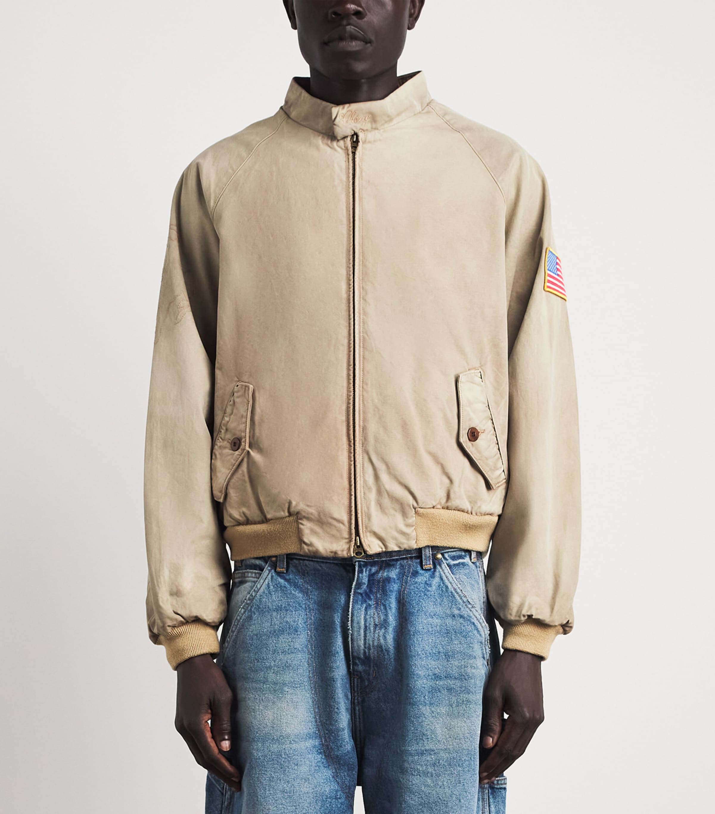 Cherry Los Angeles Mens Sun-Faded Championship Bomber Jacket Desert Tan Image 4