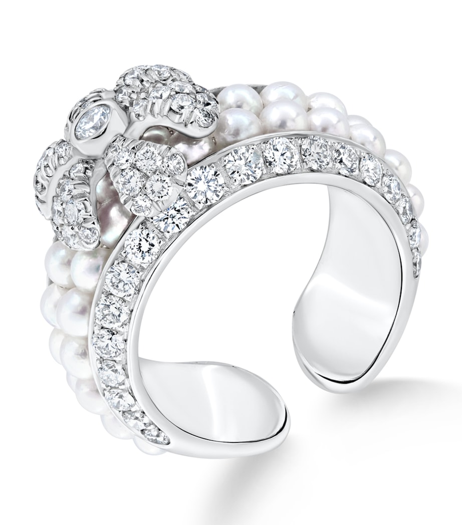 White Gold Pearl Rose Flower Ring Image 1