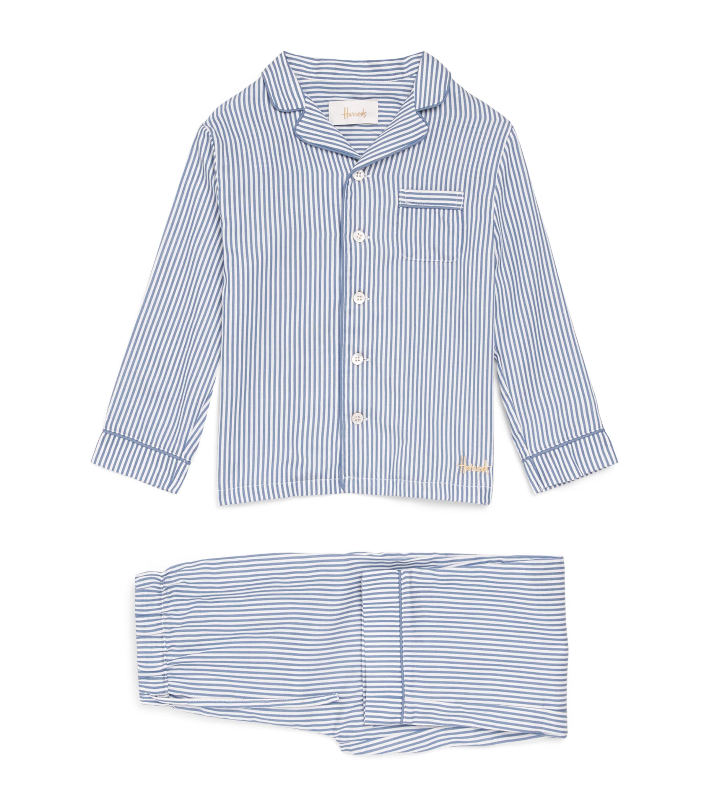 Harrods Cotton Stripe Pyjamas (2-8 Years) Blue Image 1