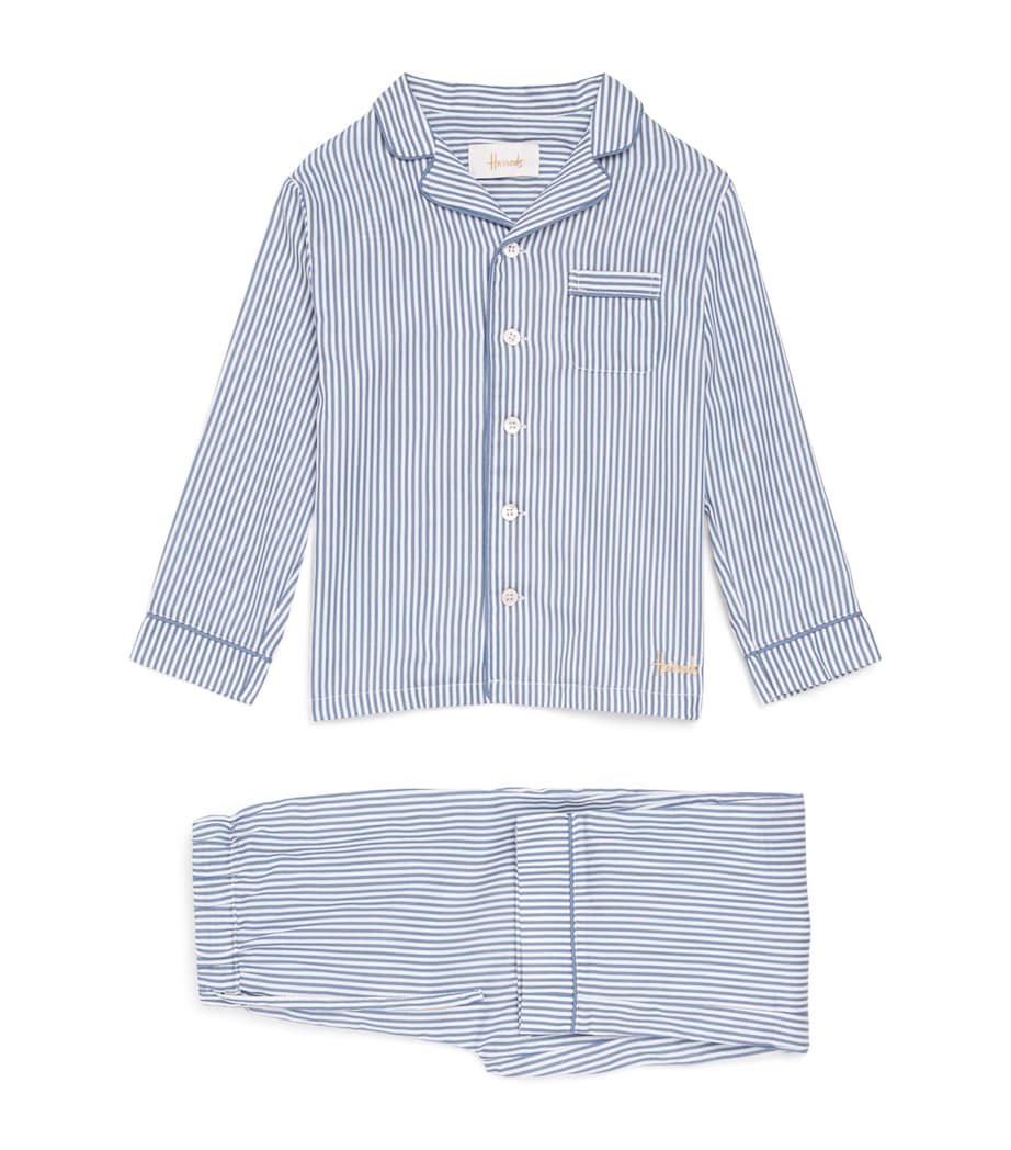 Harrods Cotton Stripe Pyjamas (2-8 Years) Blue Image 1