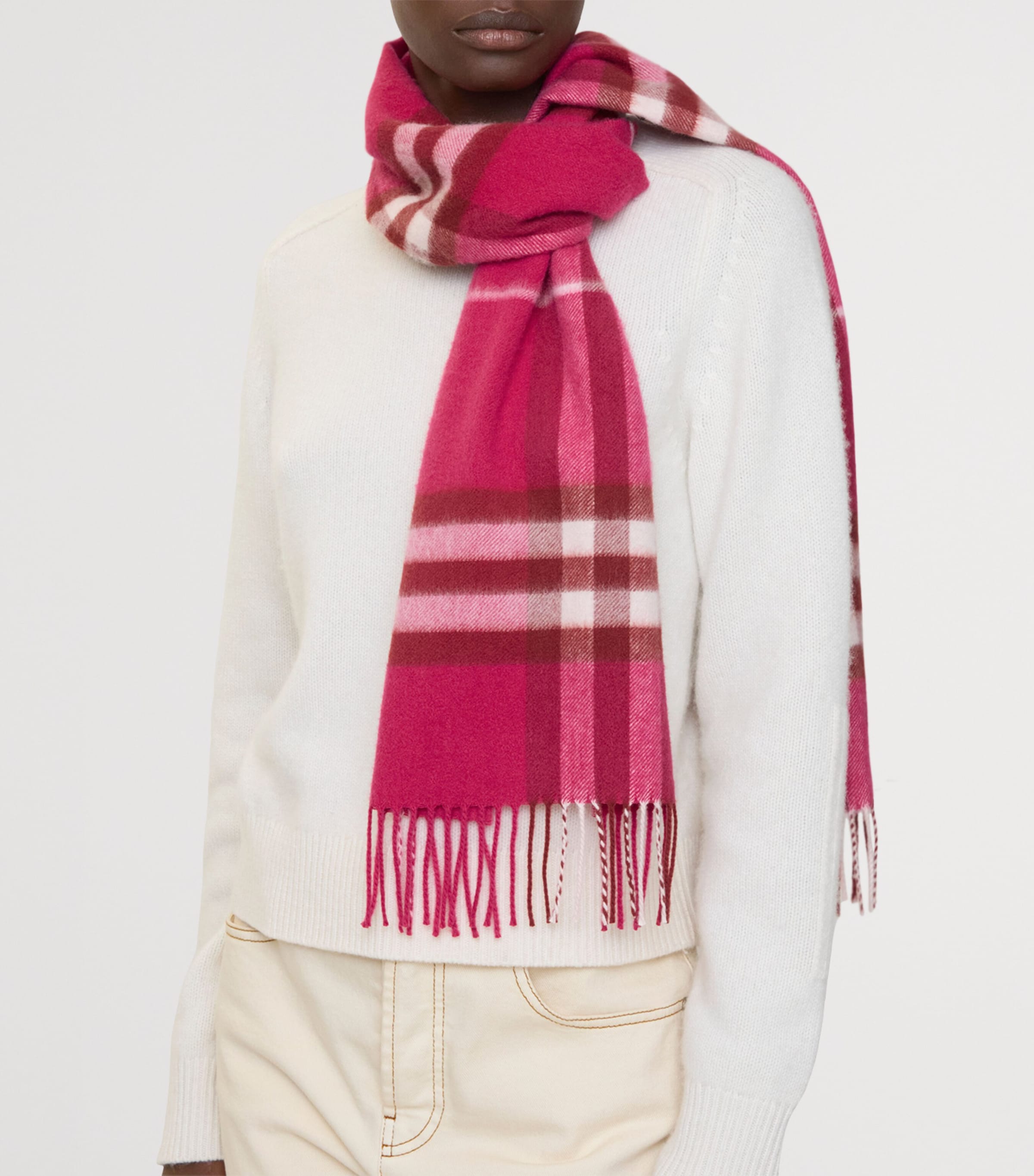 Cashmere Check Scarf JAM PINK Image 4