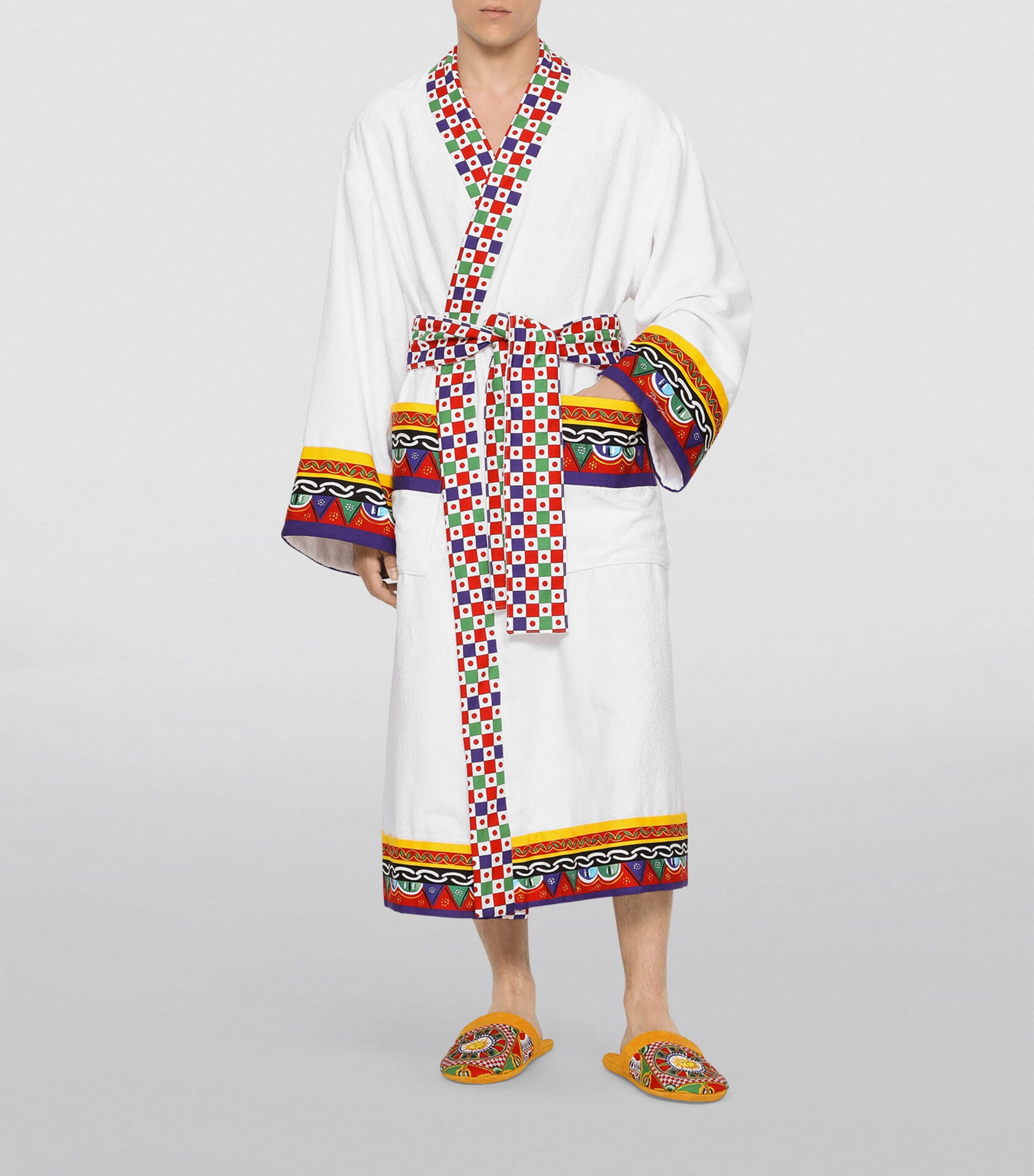 Dolce&Gabbana Casa Cotton-Terry Carretto Bathrobe Bianco Carrett Image 8