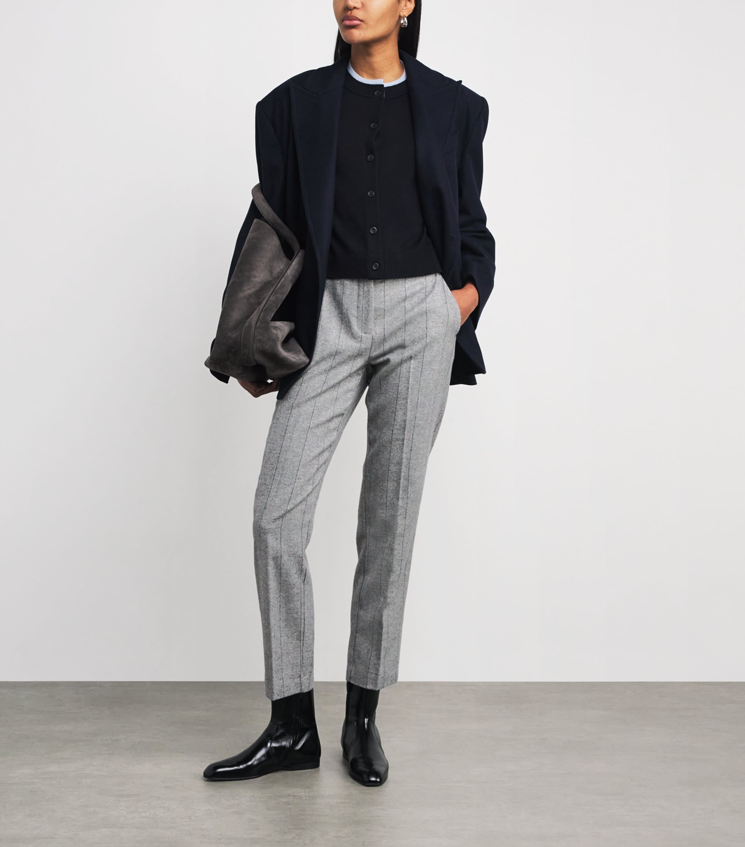Wool-Blend Herringbone Straight Trousers GREY Image 2