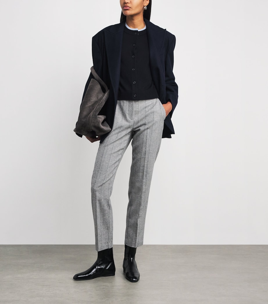 Wool-Blend Herringbone Straight Trousers GREY Image 2