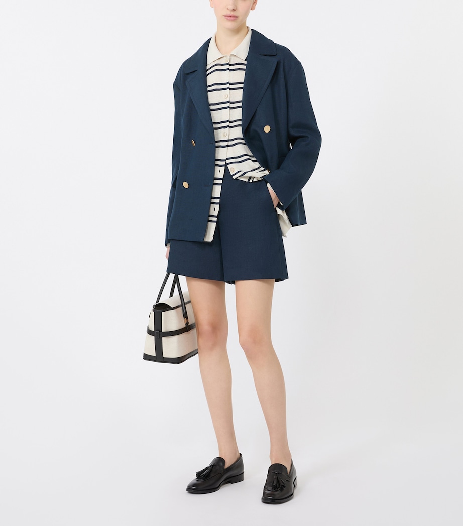 Max Mara Womens Linen Stripe Cardigan White Image 4