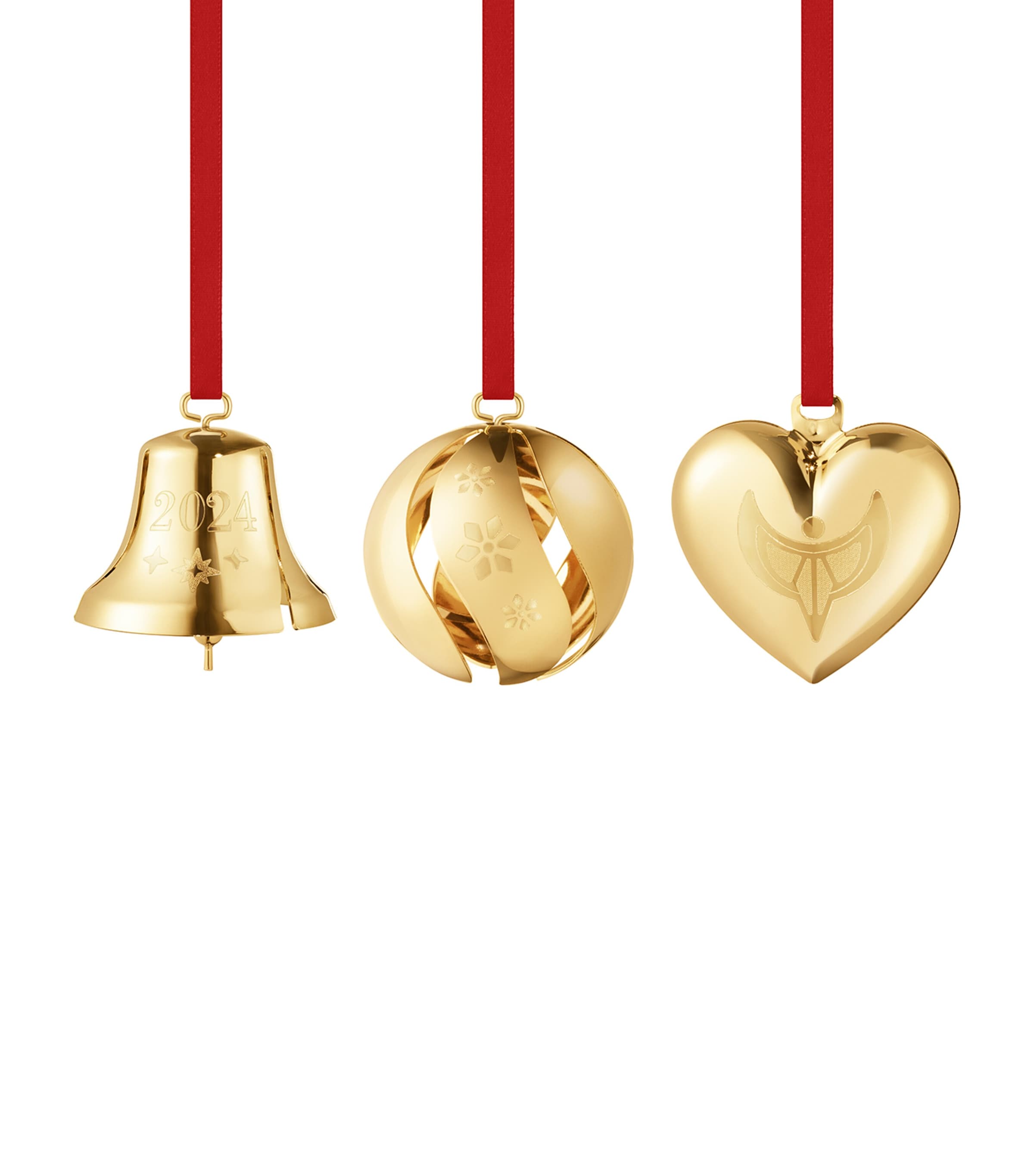 Georg Jensen Set Of 3 Gold-plated Tree Decorations