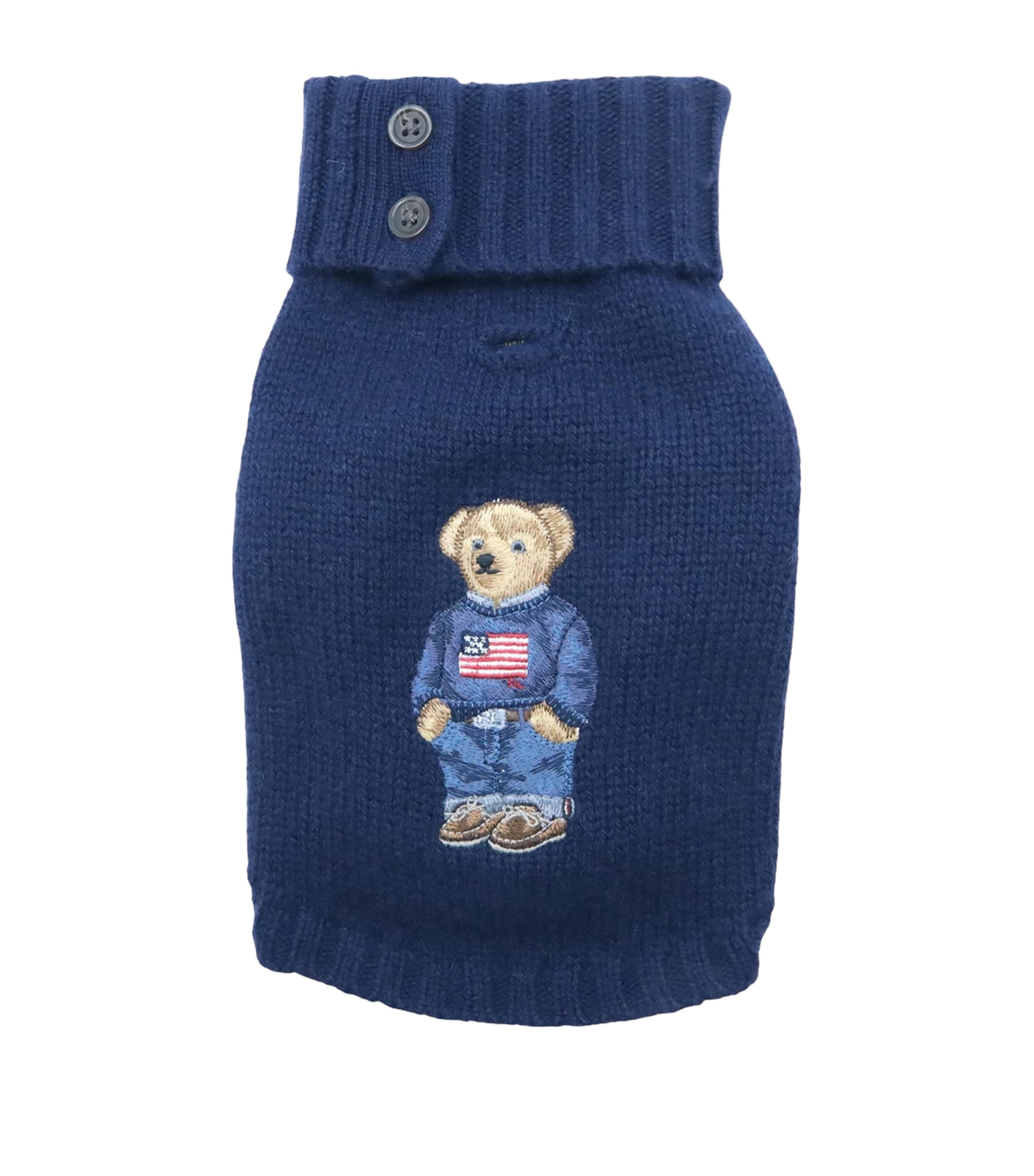 Wool-Cashmere Polo Bear Dog Sweater (XS) HUNTER NAVY Image 1