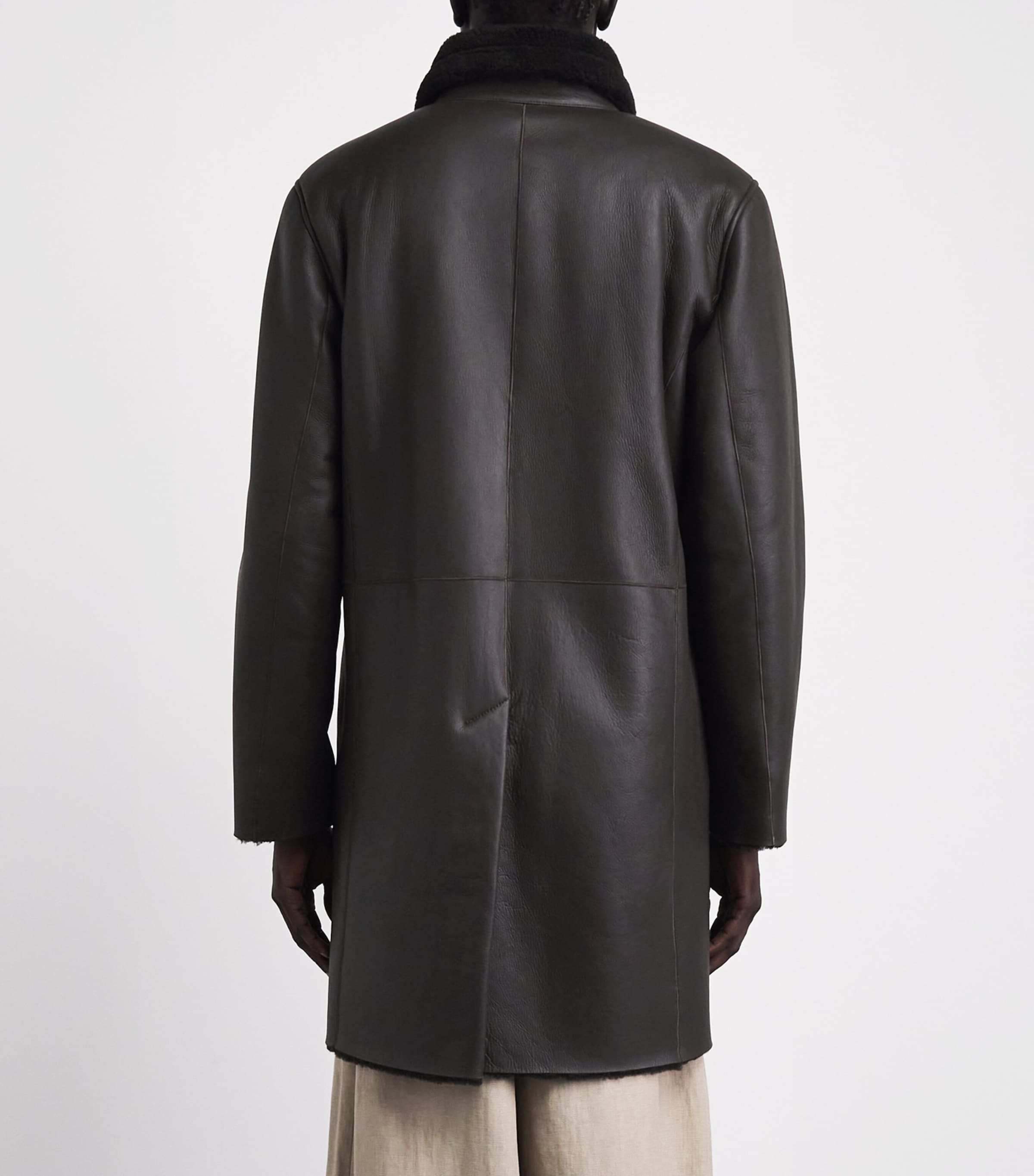 Pal Zileri Mens Lamb Shearling Long Coat Brown Image 5