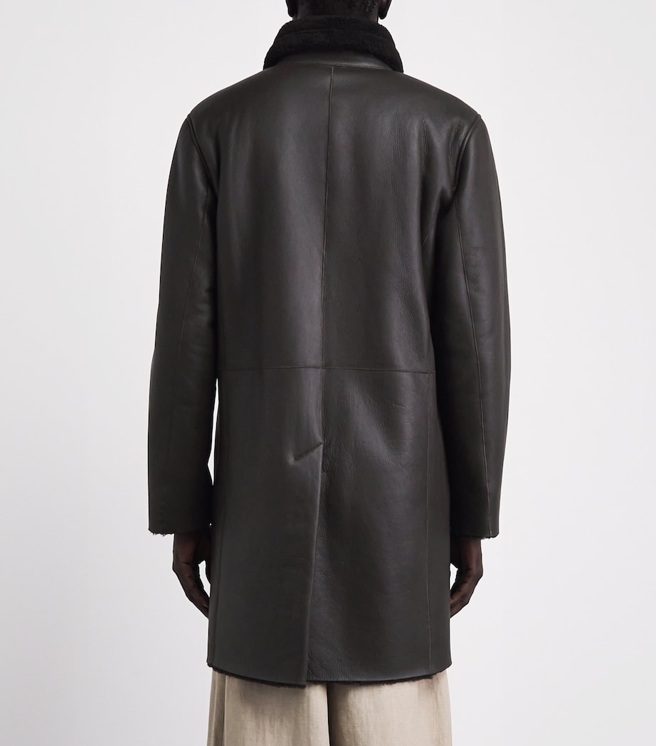 Pal Zileri Mens Lamb Shearling Long Coat Brown Image 5
