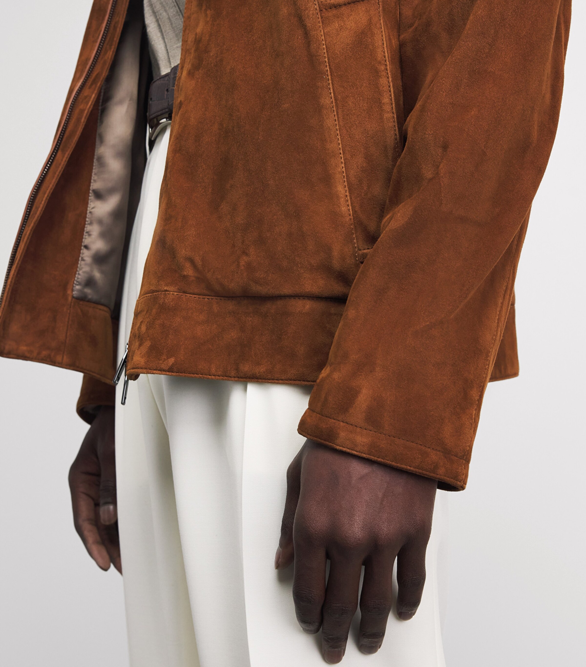 Brioni Mens Lambskin Suede Bomber Jacket Image 3