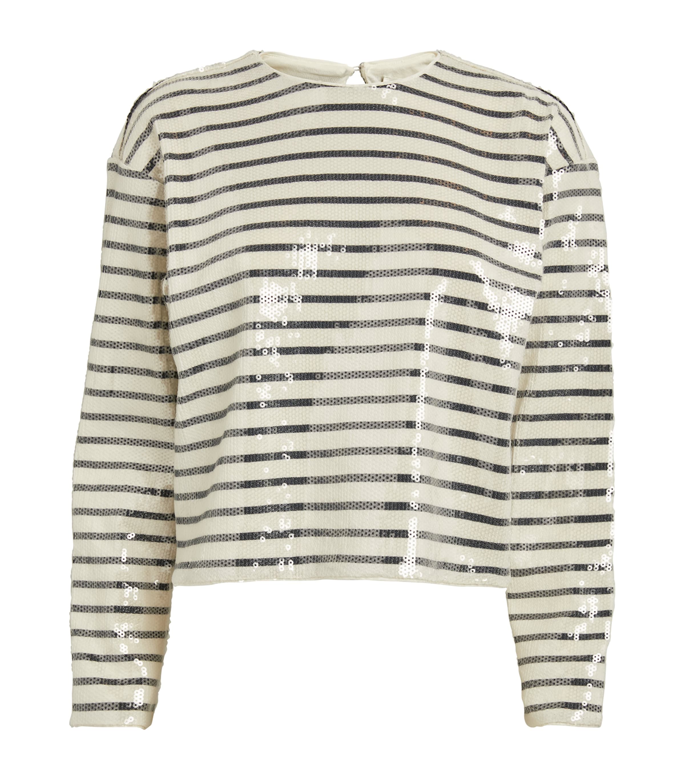 Shop Frame Sequin-embellished Striped T-shirt In Navy