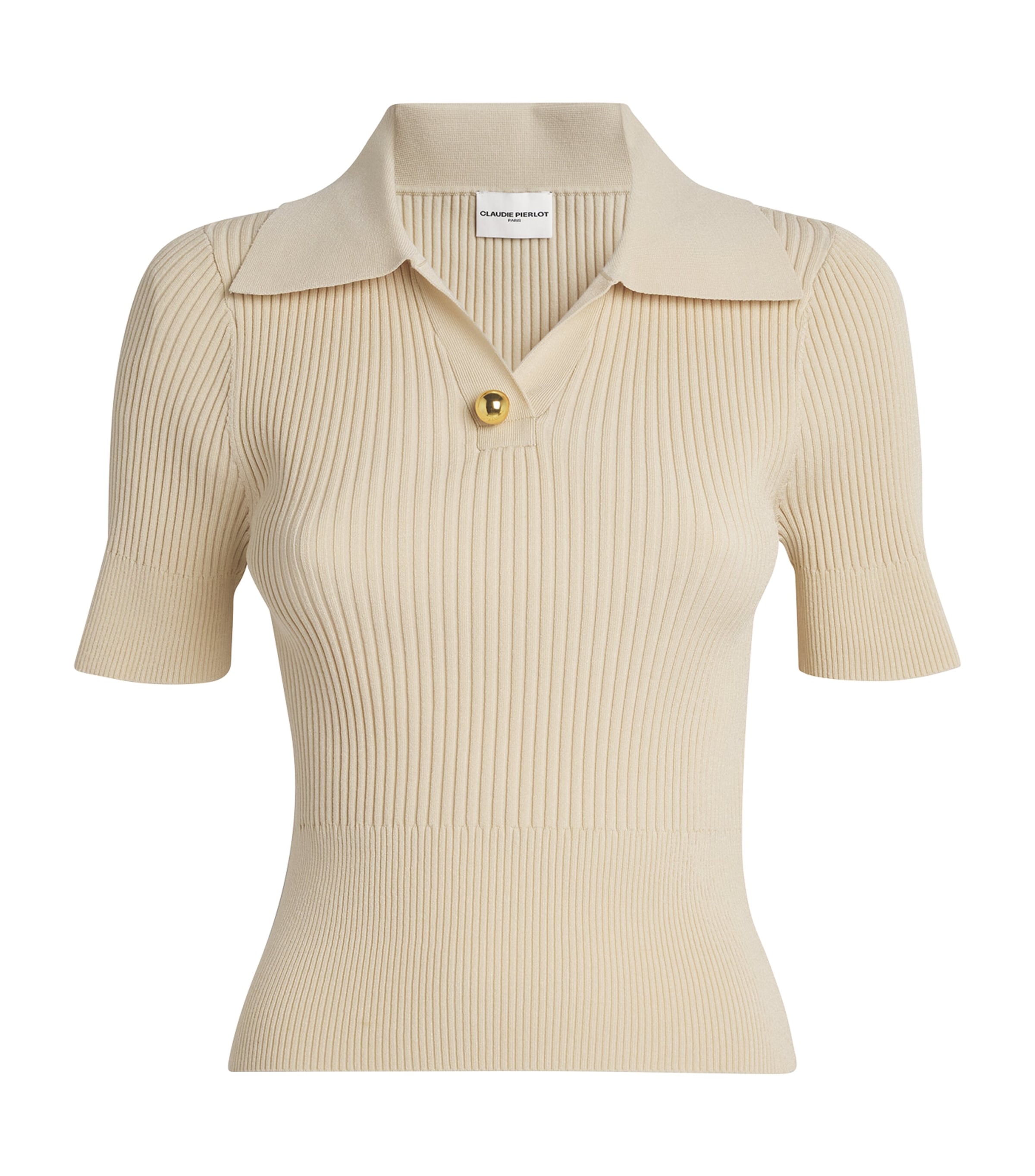 Claudie Pierlot Short-sleeve Polo Sweater In Neutral