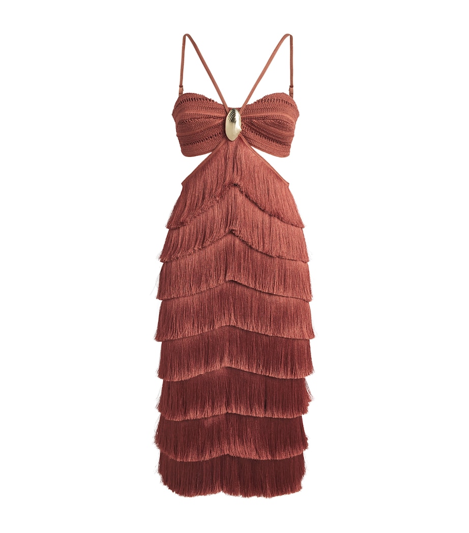 Fringed Cut-Out Amber Midi Dress BROWN Image 1