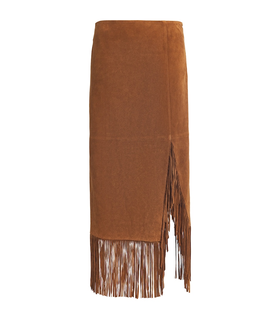 Polo Ralph Lauren Womens Suede Fringed Midi Skirt Clove Image 1