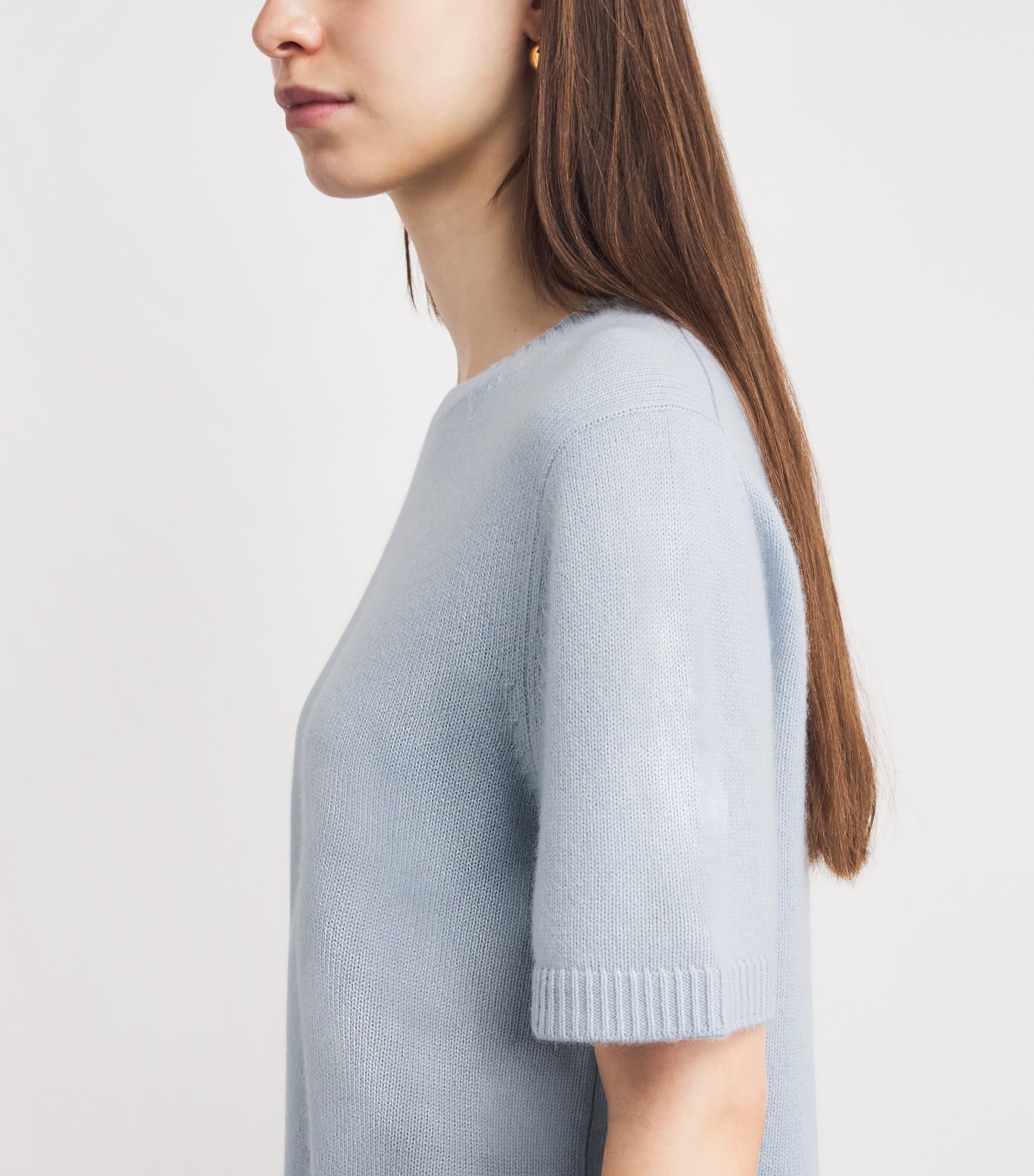 Soft Goat Womens Cashmere Oversized Short-Sleeve Sweater Ice Blue Image 3