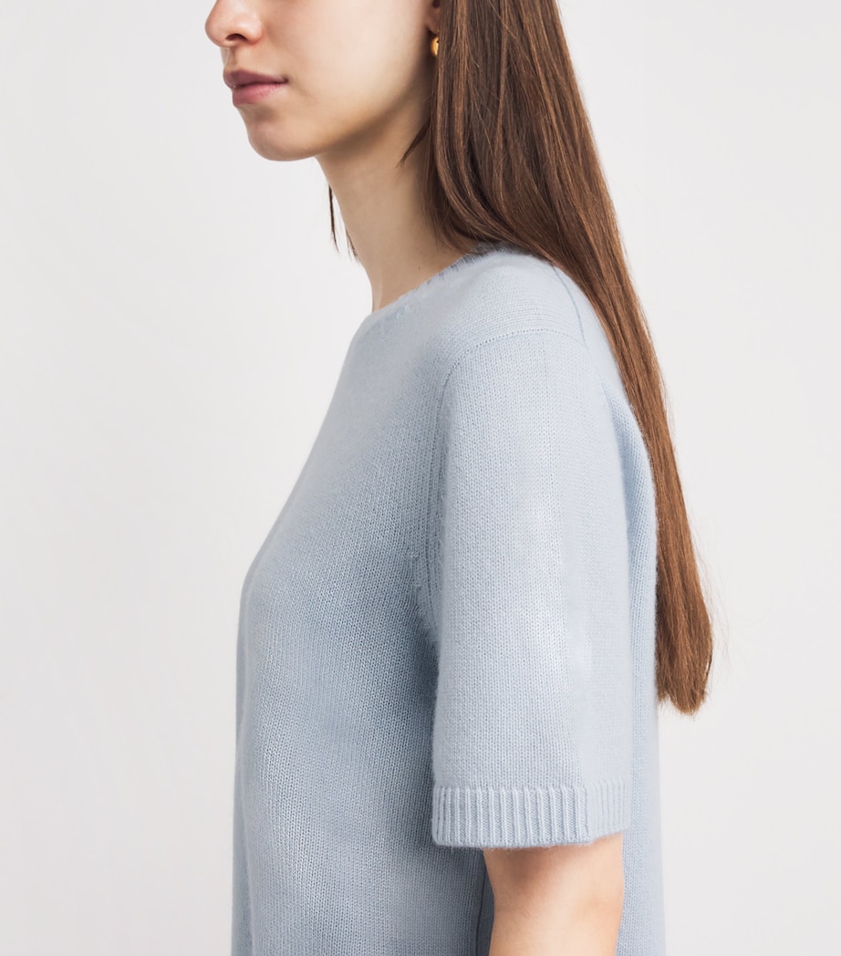 Soft Goat Womens Cashmere Oversized Short-Sleeve Sweater Ice Blue Image 3