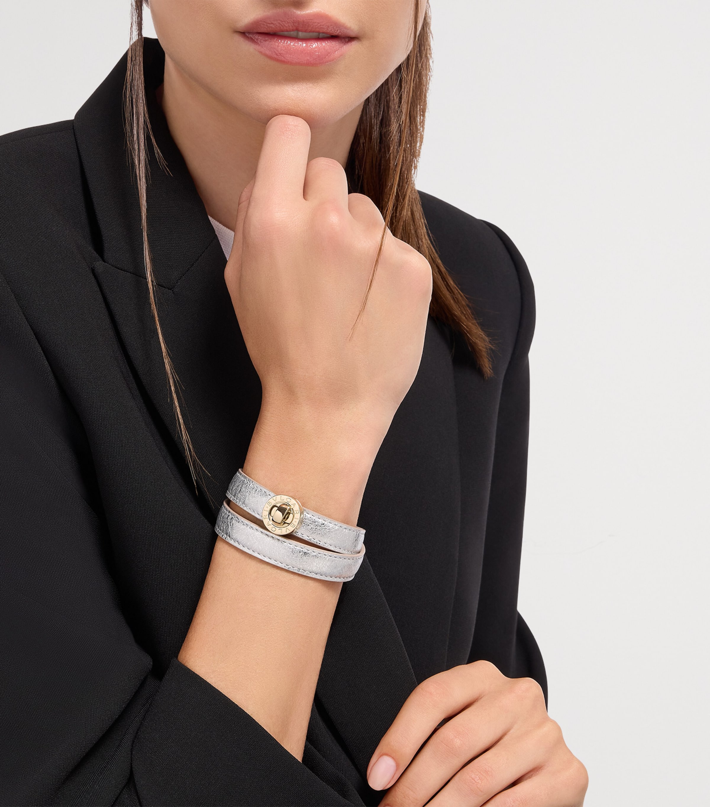 Bvlgari Medium Leather BVLGARI BVLGARI Turnlock Bracelet Silver Image 2