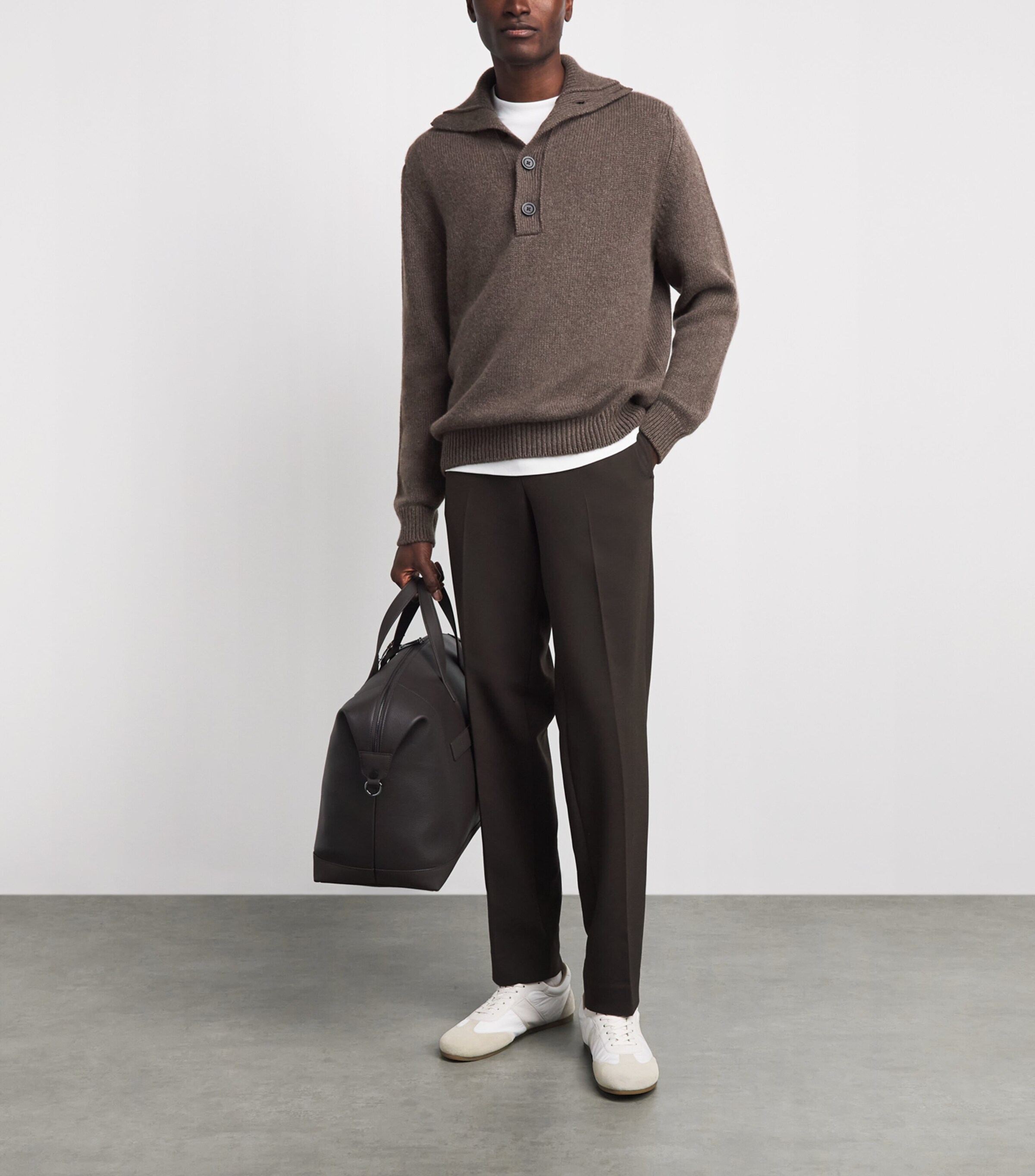 Johnstons Of Elgin Mens Cashmere Button-Neck Sweater Vole Image 2