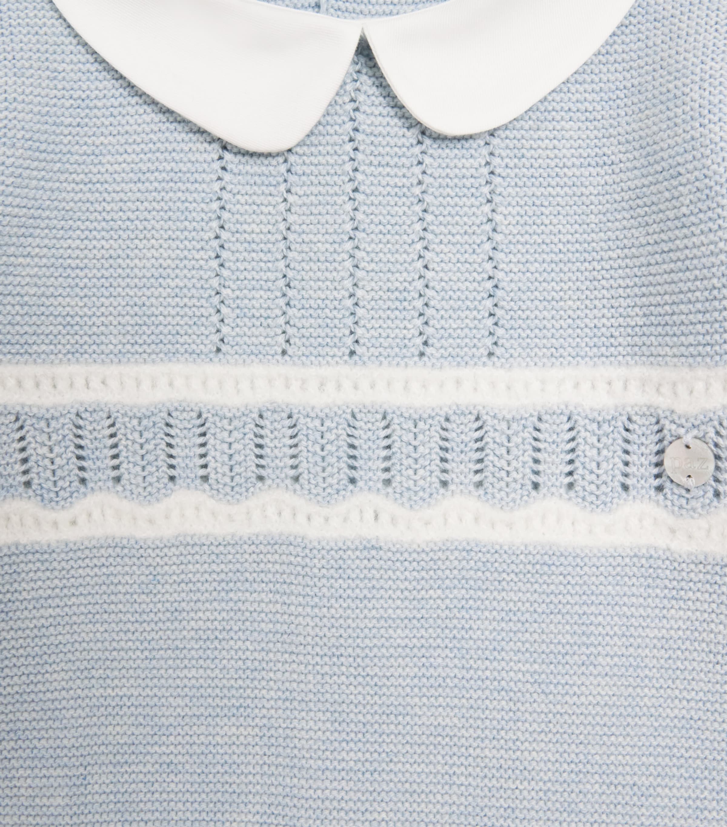 Paz Rodriguez Cotton Knitted All-In-One (0-12 Months) Chalk Blue/cream Image 3