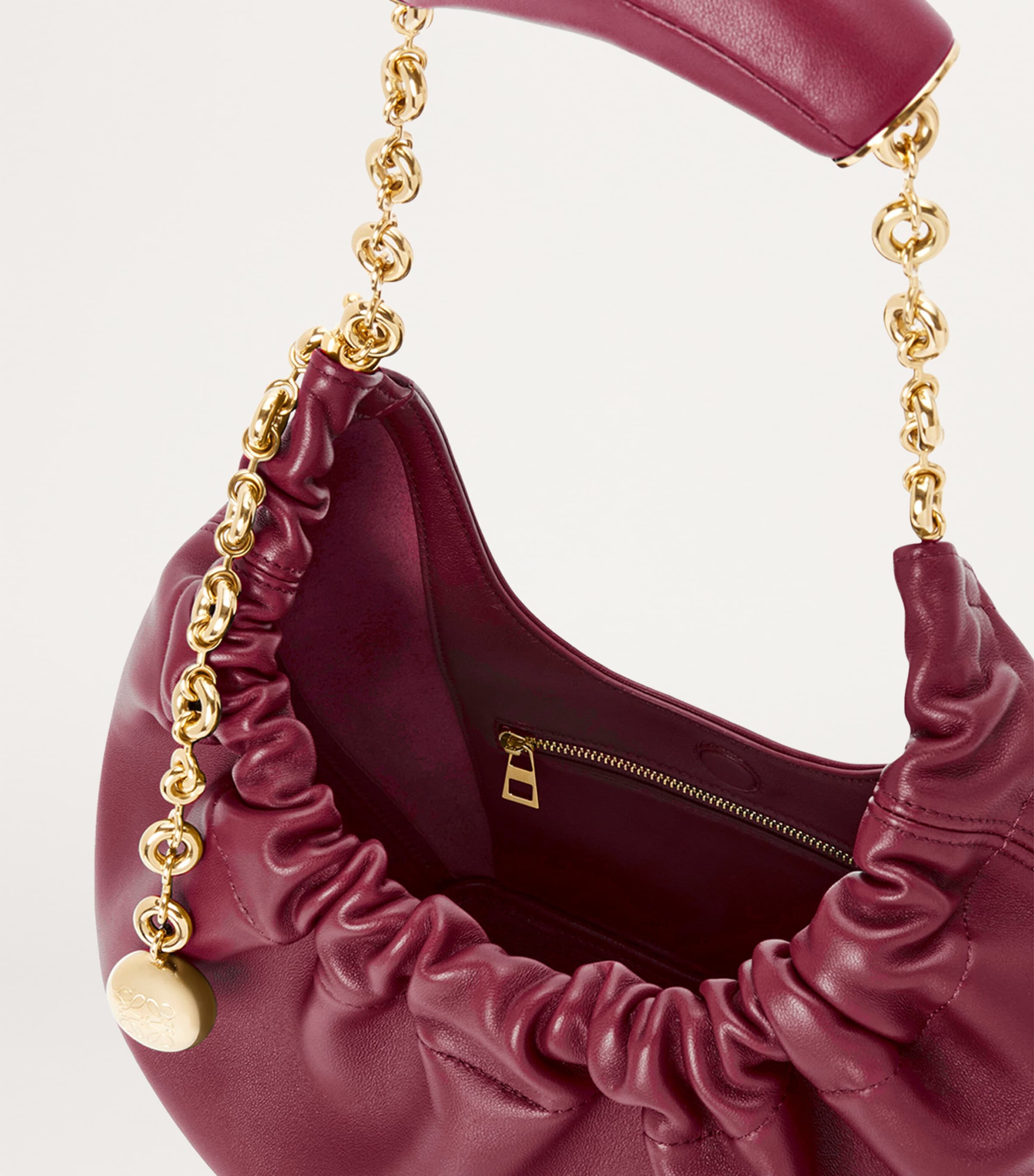 Small Leather Squeeze Top-Handle Bag CRIMSON Image 5