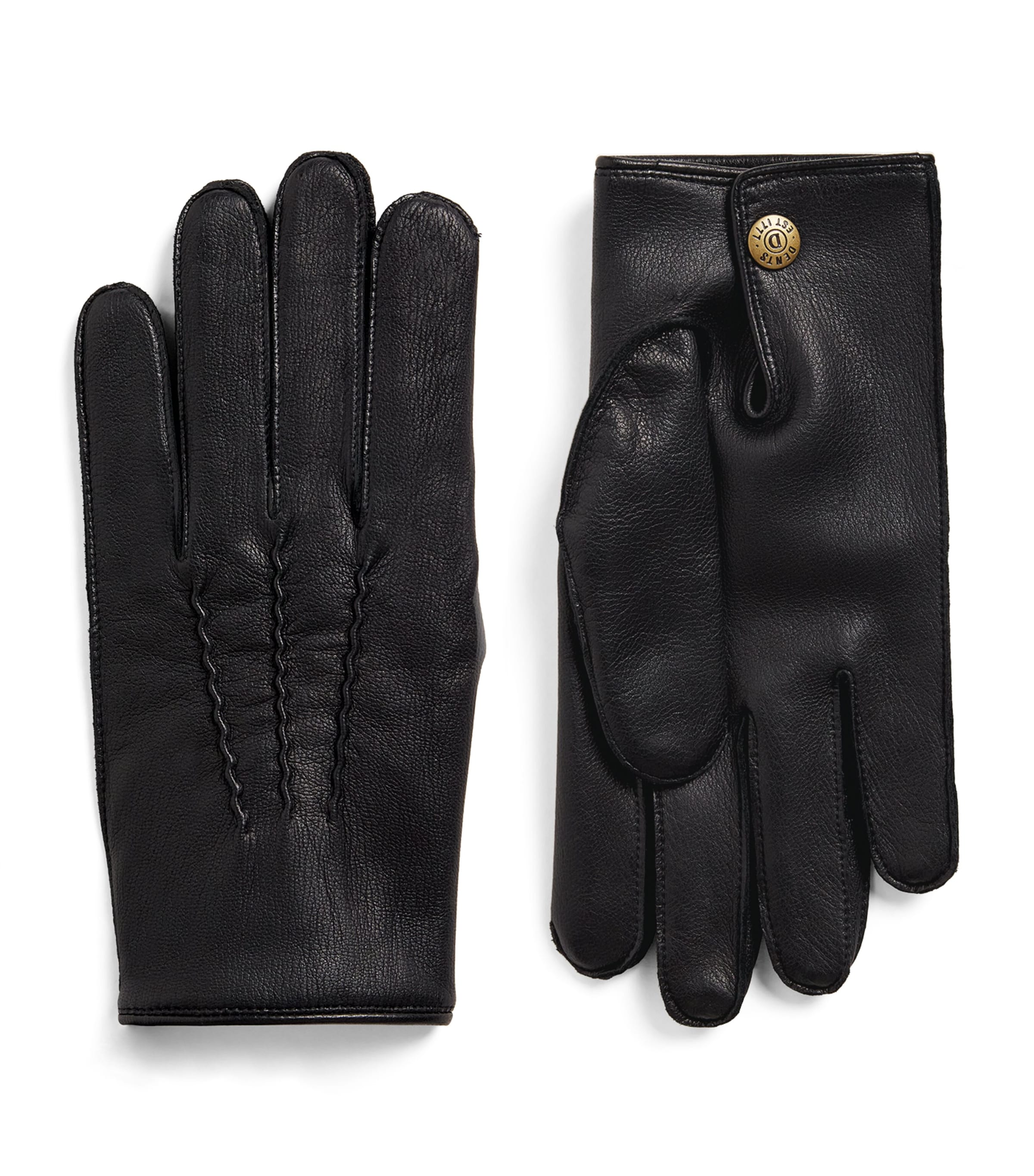 Deerskin Cashmere-Lined Eton Gloves BLACK (PEWTER) Image 1