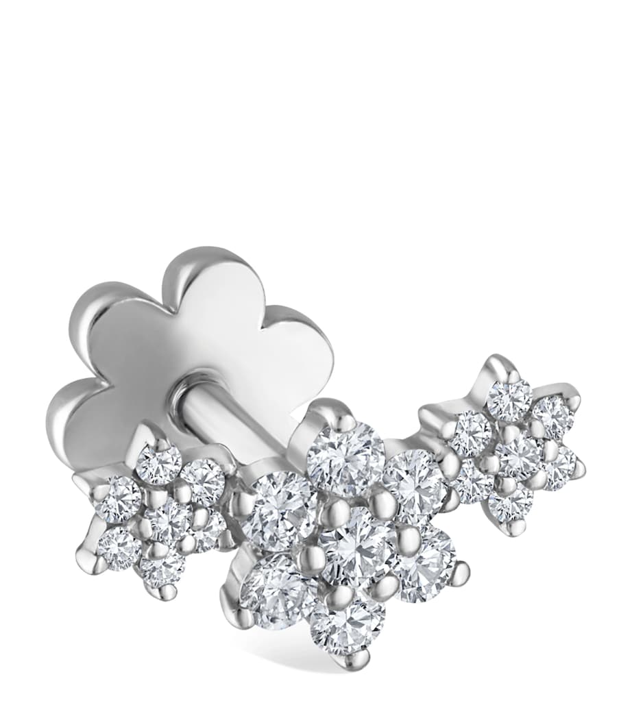 Gold Three Flower Garland Diamond Threaded Stud Earring WHITE GOLD Image 1