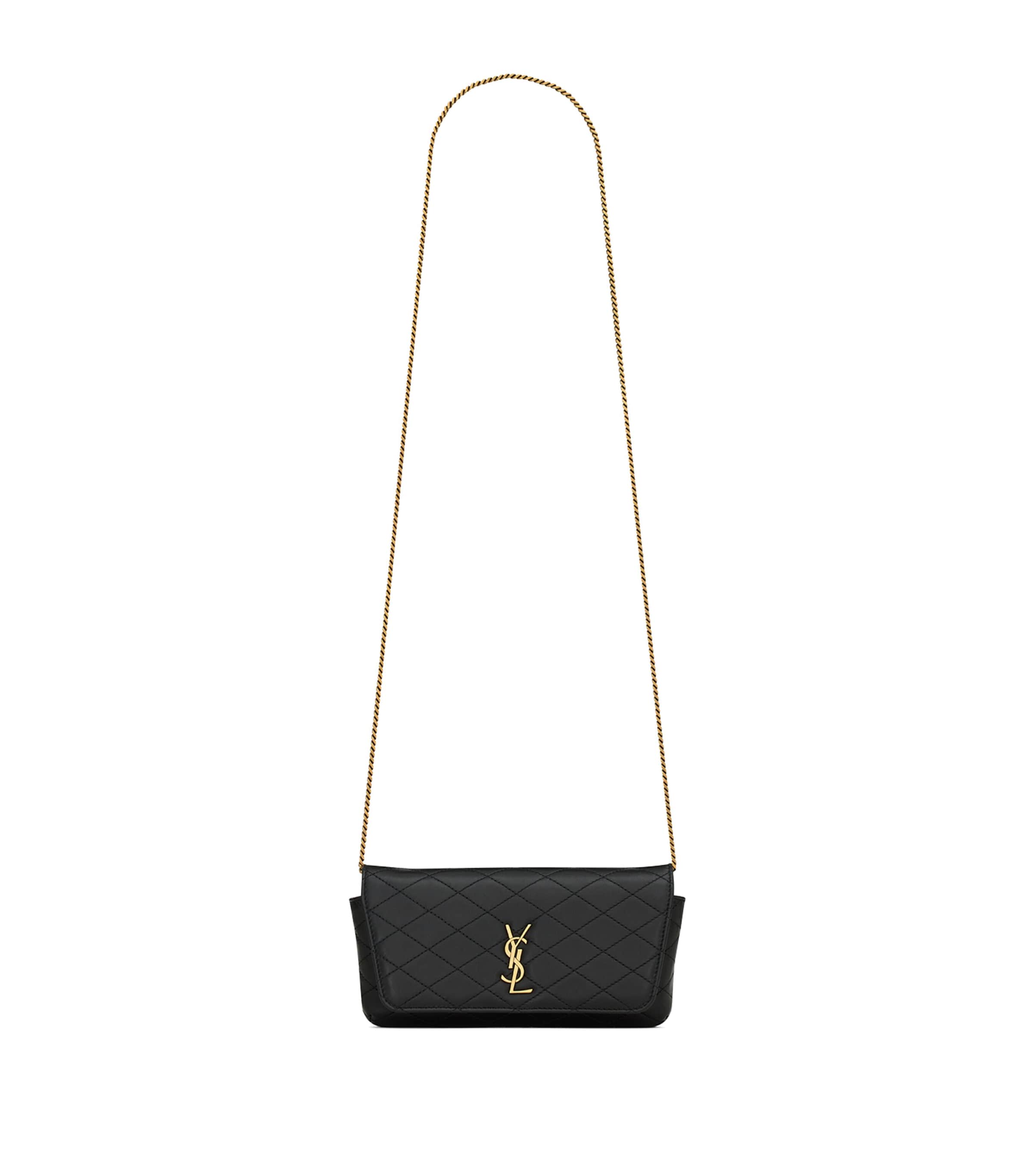 Saint Laurent Gaby Quilted Phone Holder In Black