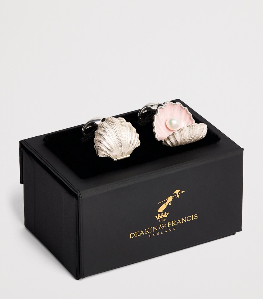 Deakin & Francis Sterling Silver Pearl-Detail Clam Cufflinks Pink Image 3
