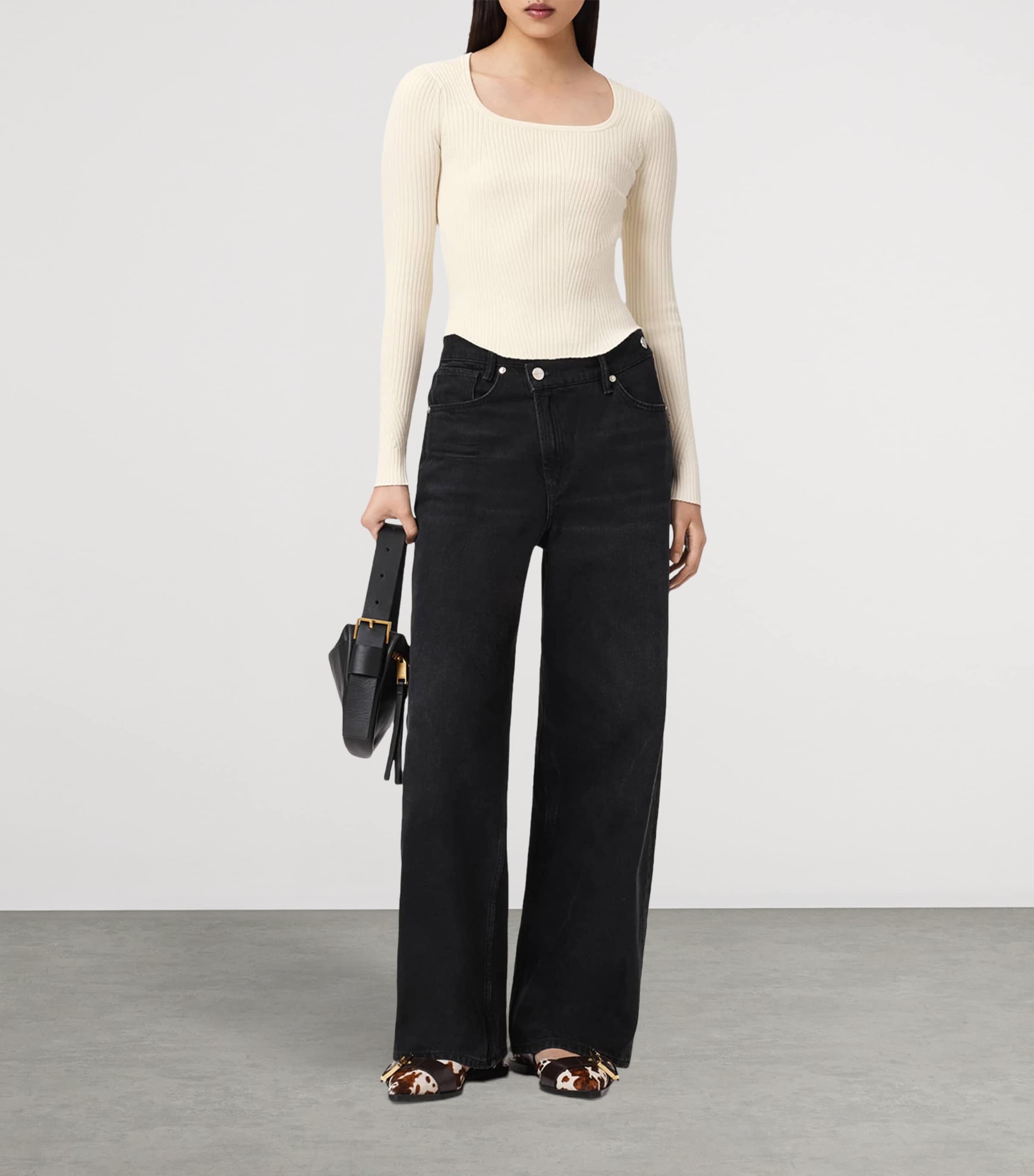 AllSaints Womens Rib-Knit Hally Top Chalk White Image 6