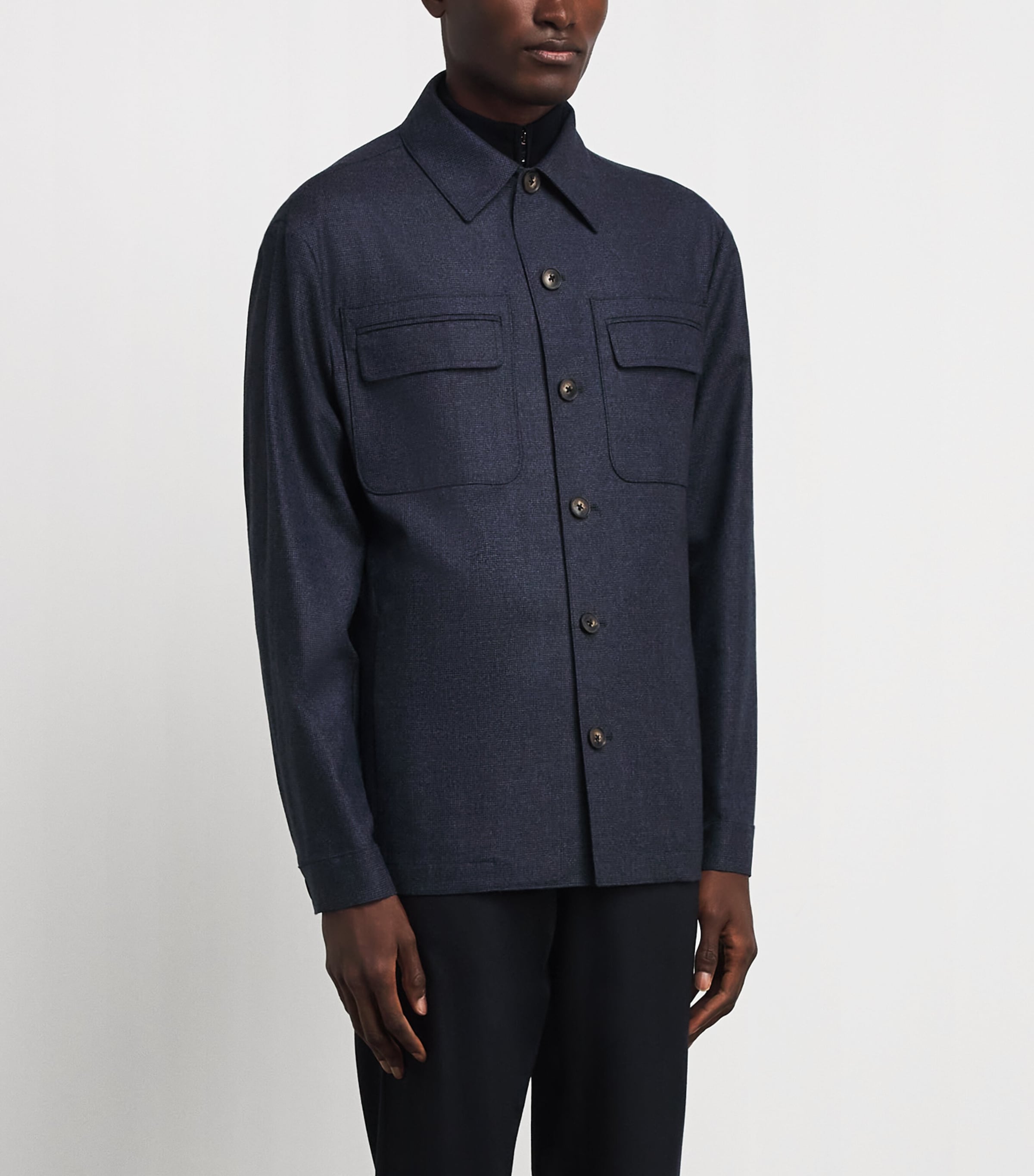 Pal Zileri Mens Virgin Wool Overshirt Blue Navy Image 4
