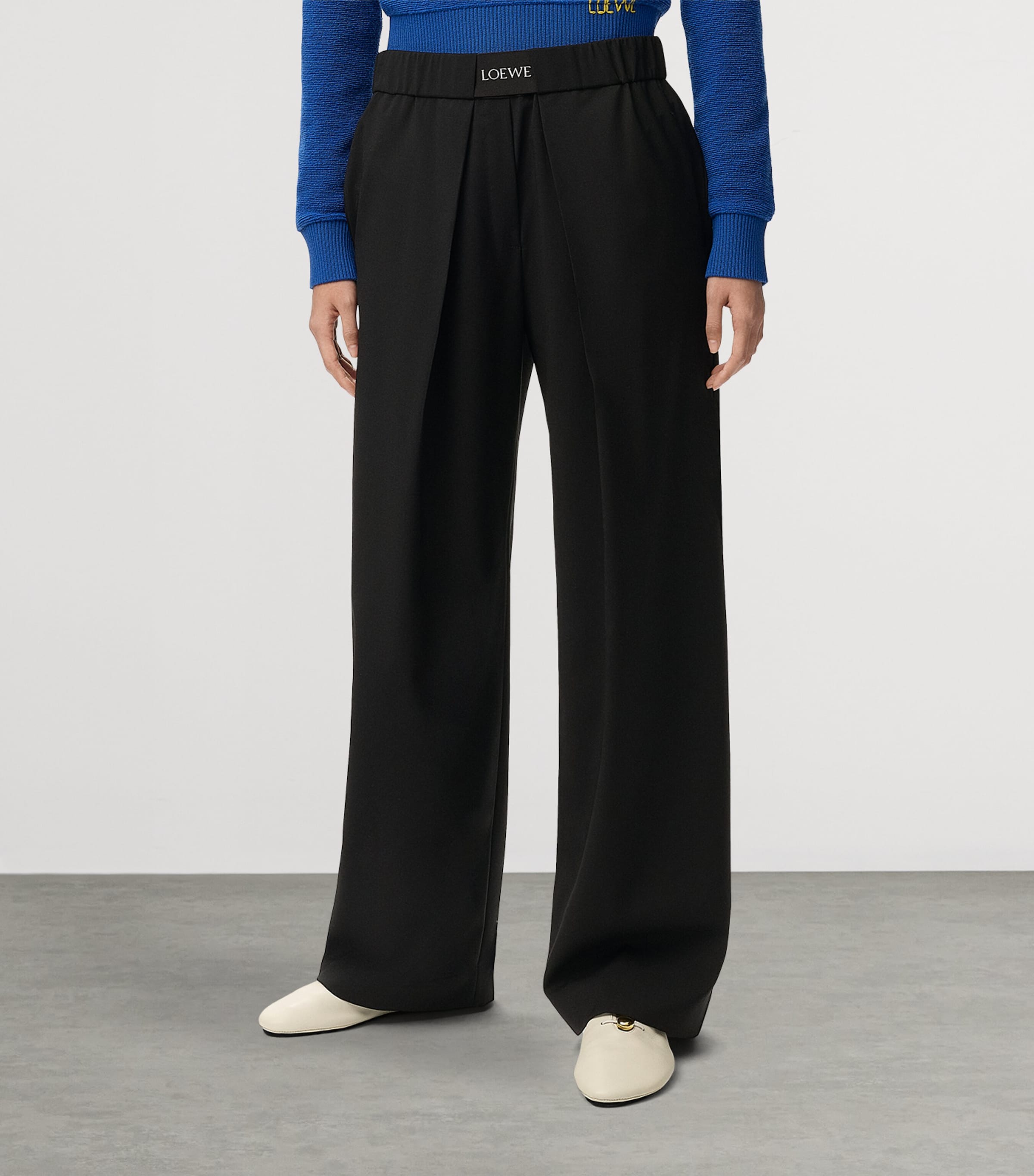 LOEWE Womens Wool-Blend Tailored Trousers Black Image 3