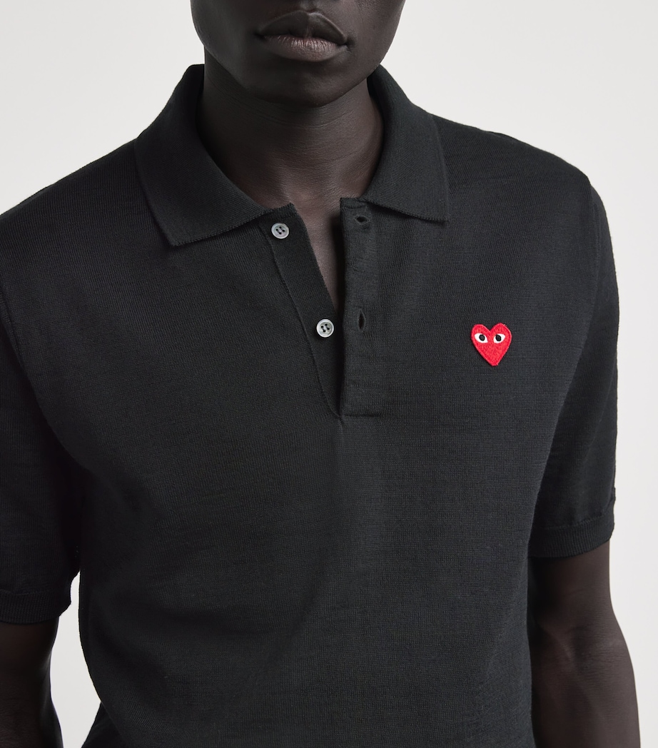 Comme Des Garçons Play Mens Wool Heart Logo Polo Shirt Black Image 6