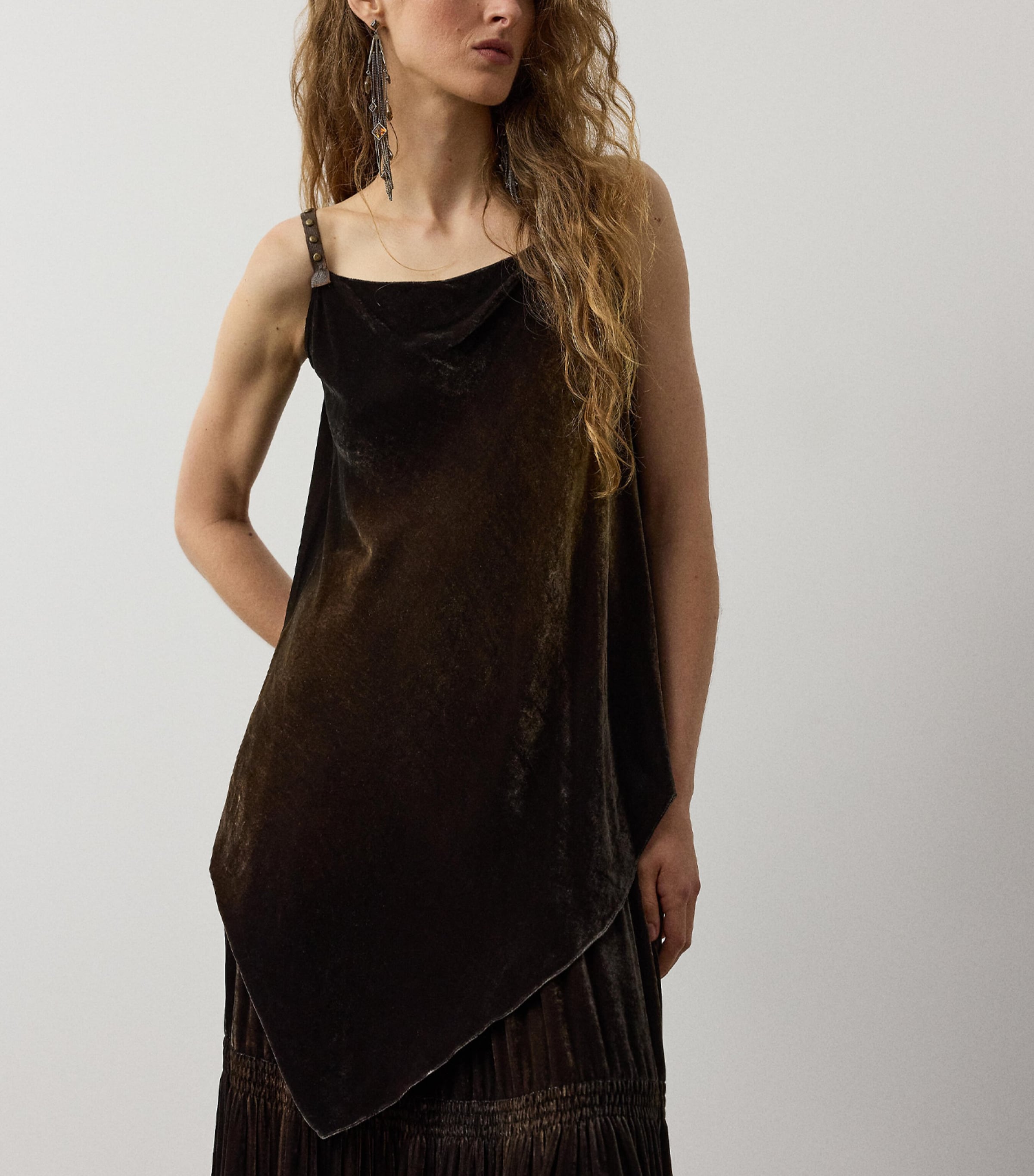 Ralph Lauren Collection Womens Velvet Asymmetrical Idina Top Chocolate Image 4