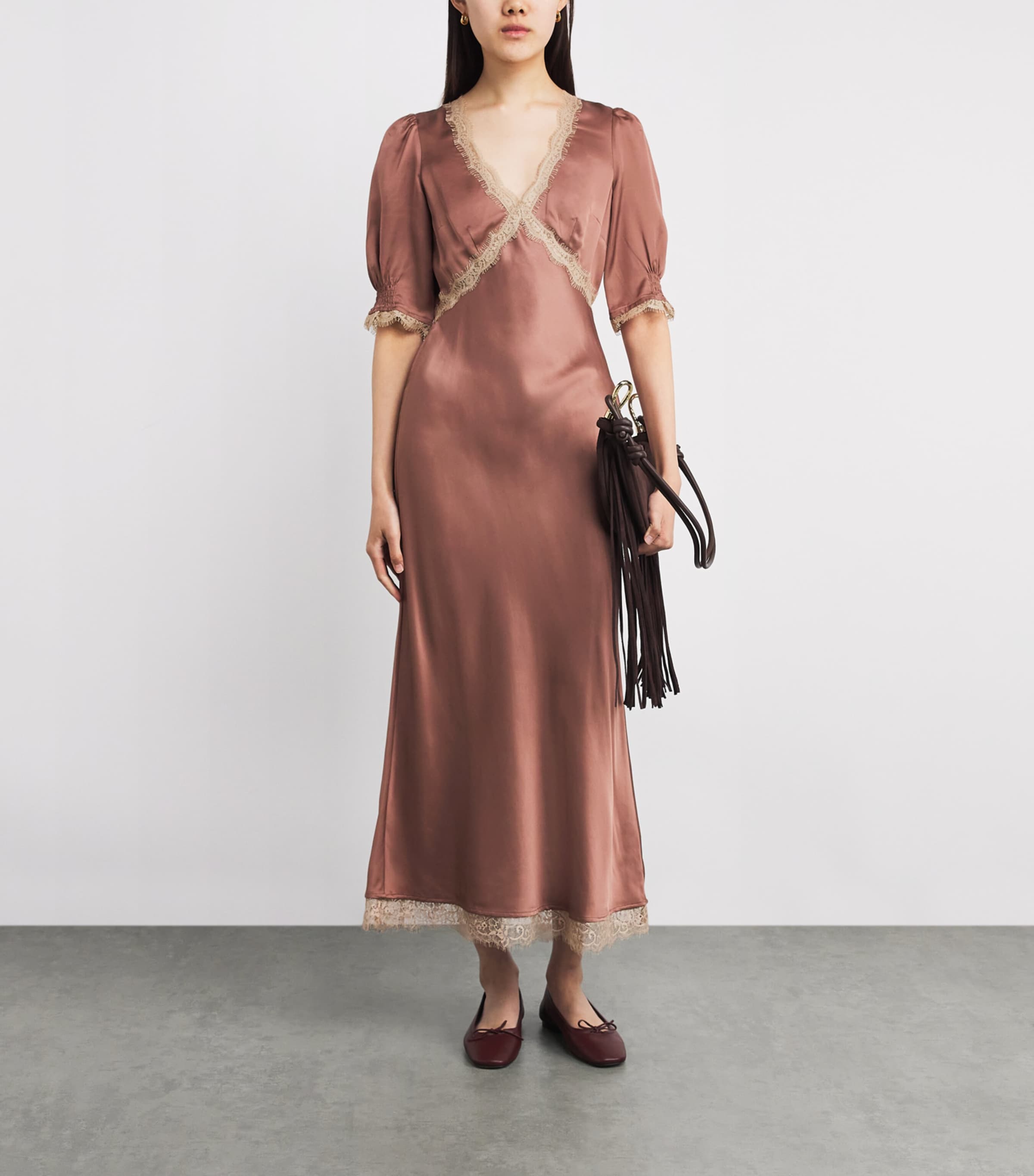 Lace-Trim Annina Midi Dress MOCHA Image 2
