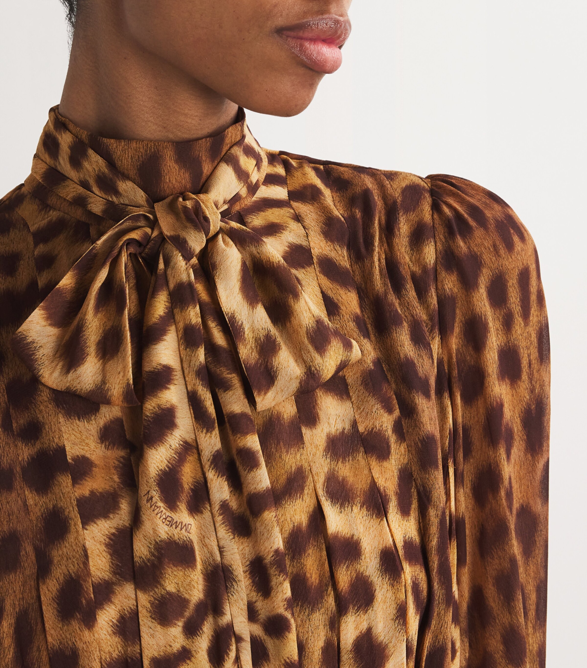【Zimmermann】Crush tie-neck pleated leopard midi dress Crush tie-neck pleated leopard-print crepe de chine midi