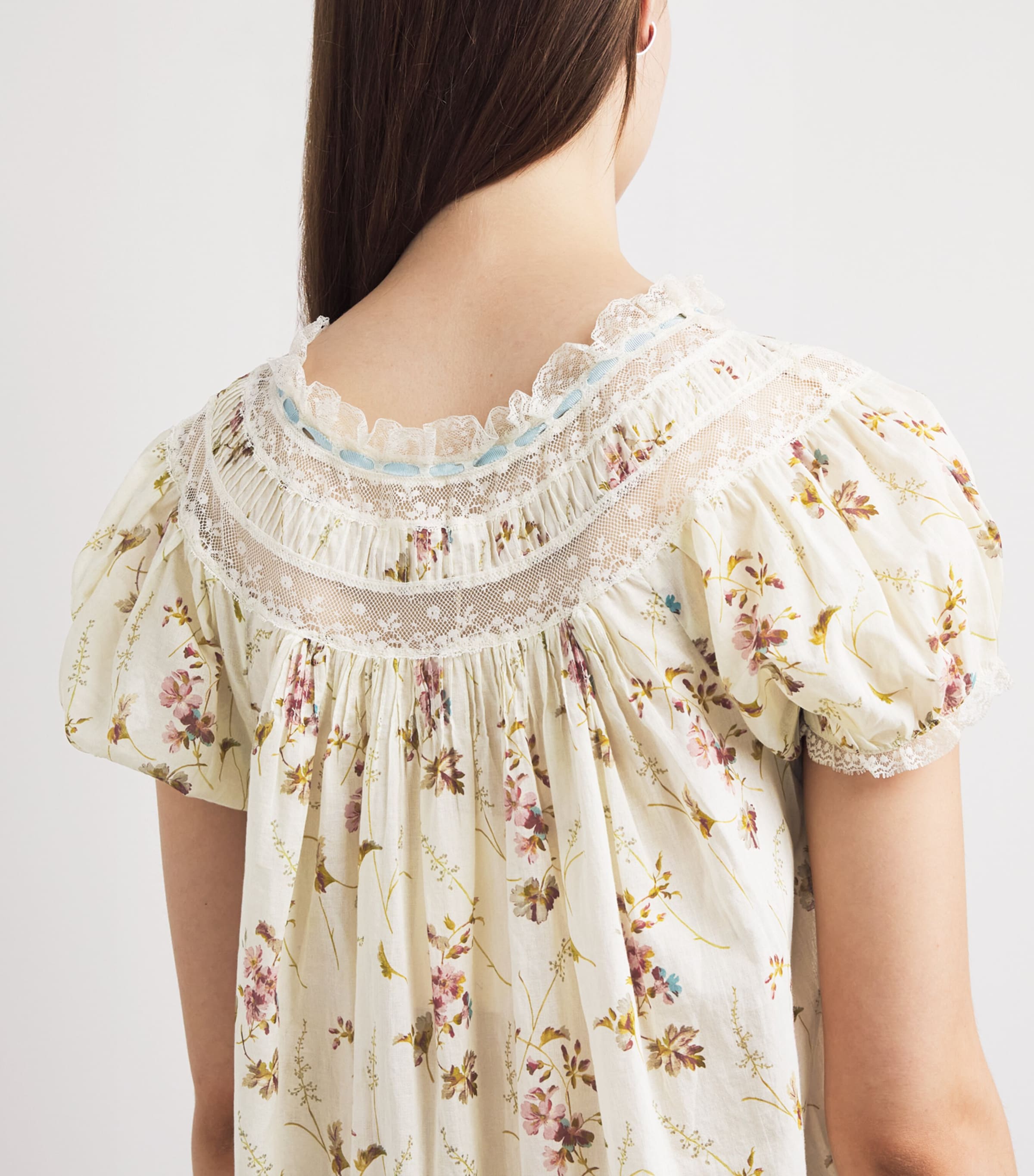 DÔEN Womens Organic Cotton Daphne Mini Dress Blanc Prairie Rose Image 6