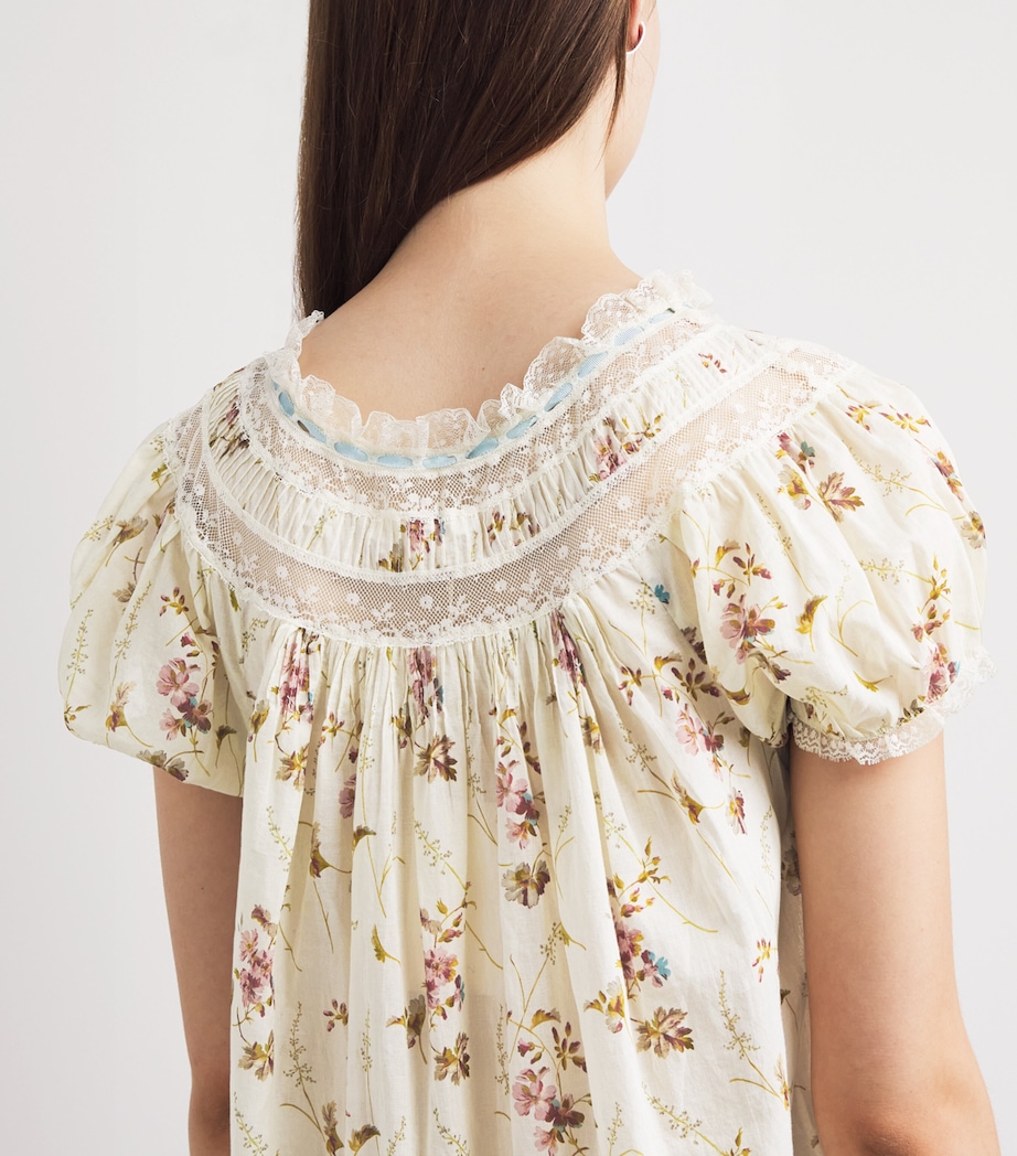 DÔEN Womens Organic Cotton Daphne Mini Dress Blanc Prairie Rose Image 6