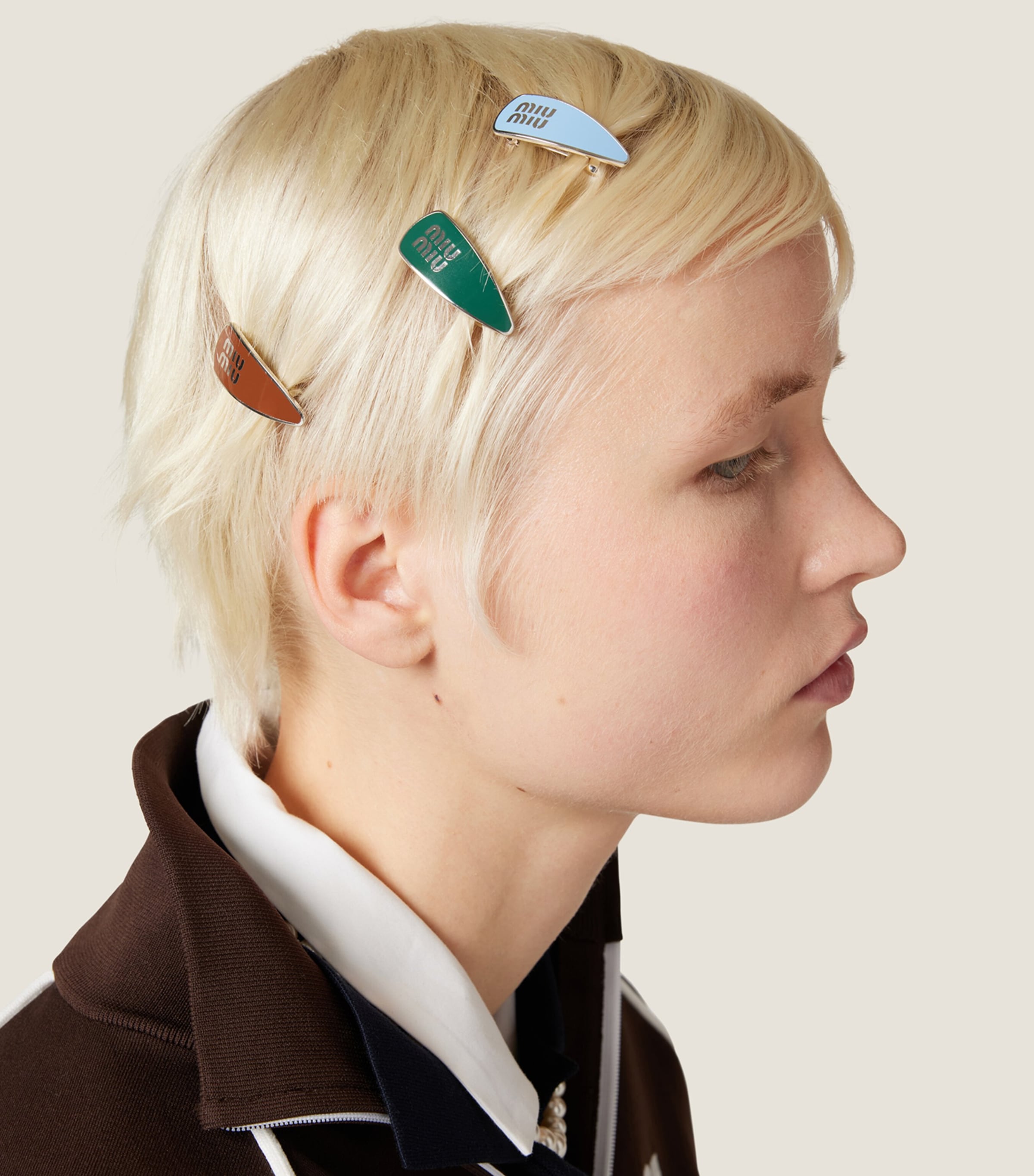 Miu Miu Green Logo Hair Clips (Set of 3) | Harrods UK display picture 3