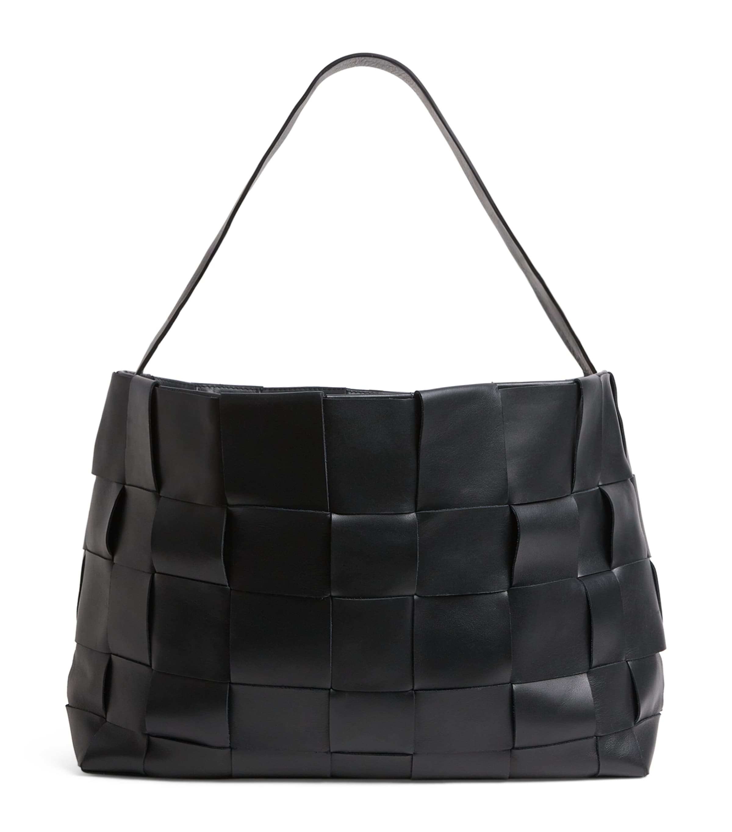 St Agni Large Leather Woven Tote Bag In Black