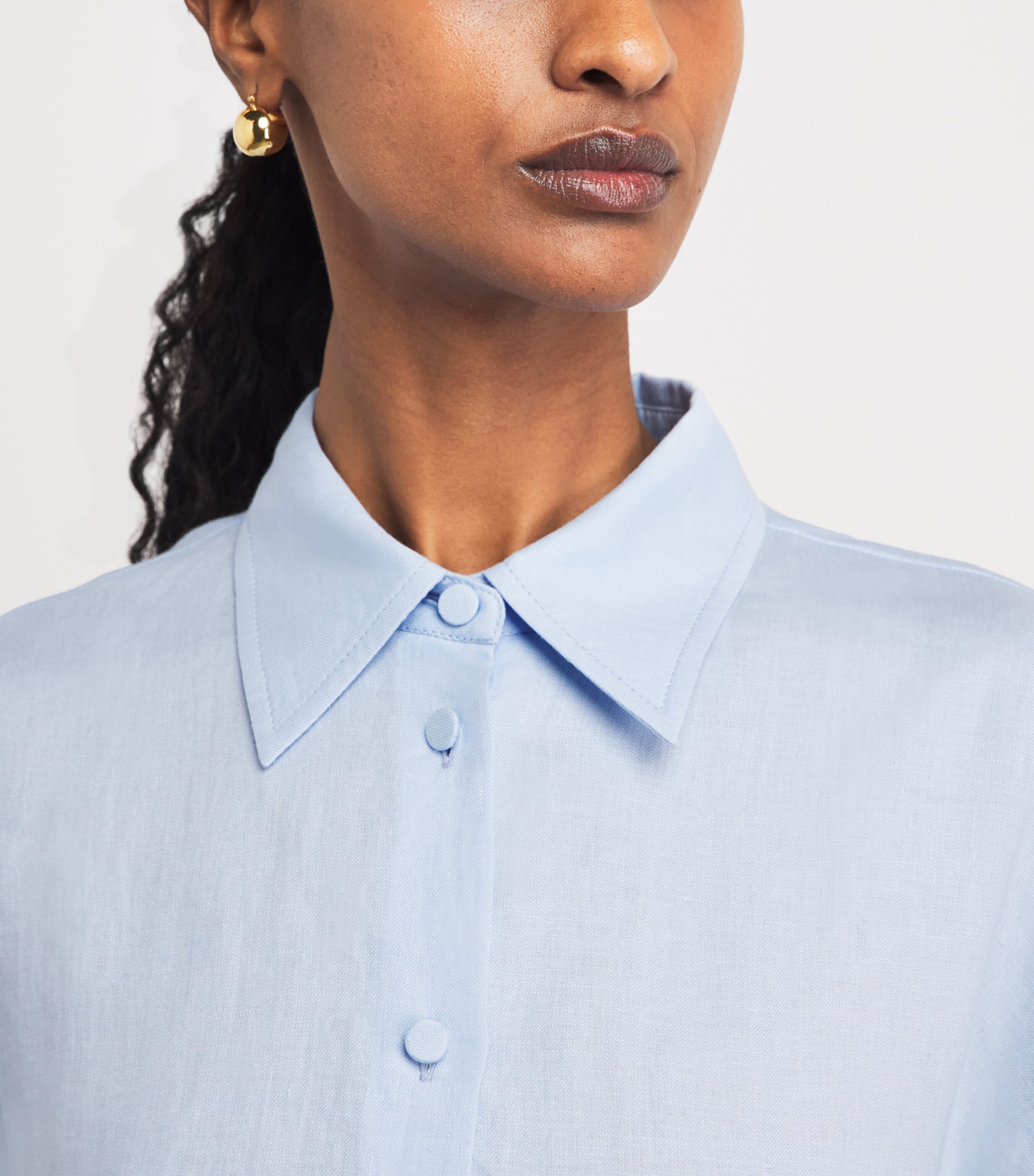 Agnona Womens Linen Long-Sleeve Shirt Light Blue Cloud Image 3