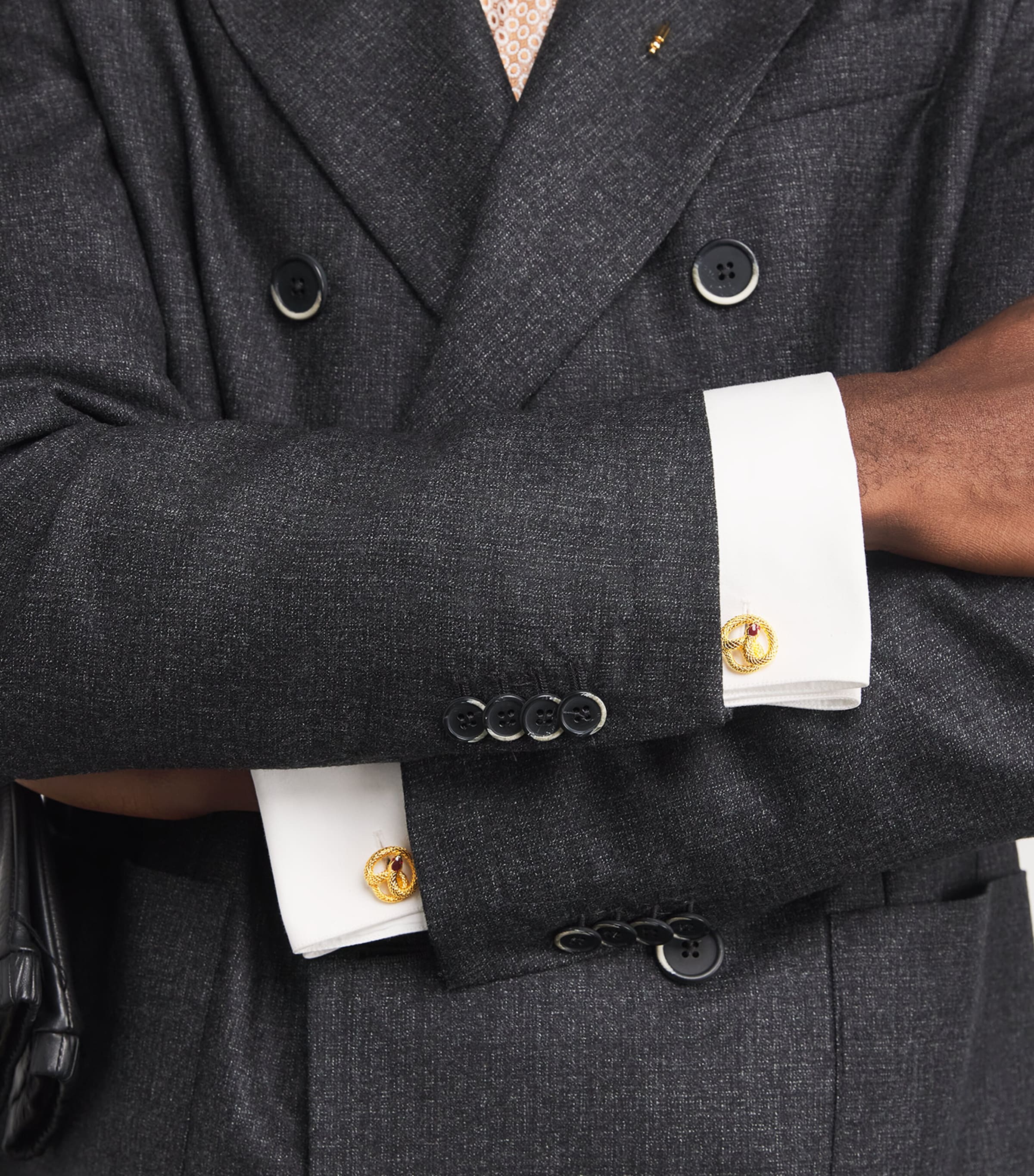 Gold-Plated Enamel-Detail Viper Cufflinks YELL GLD COLOUR Image 2