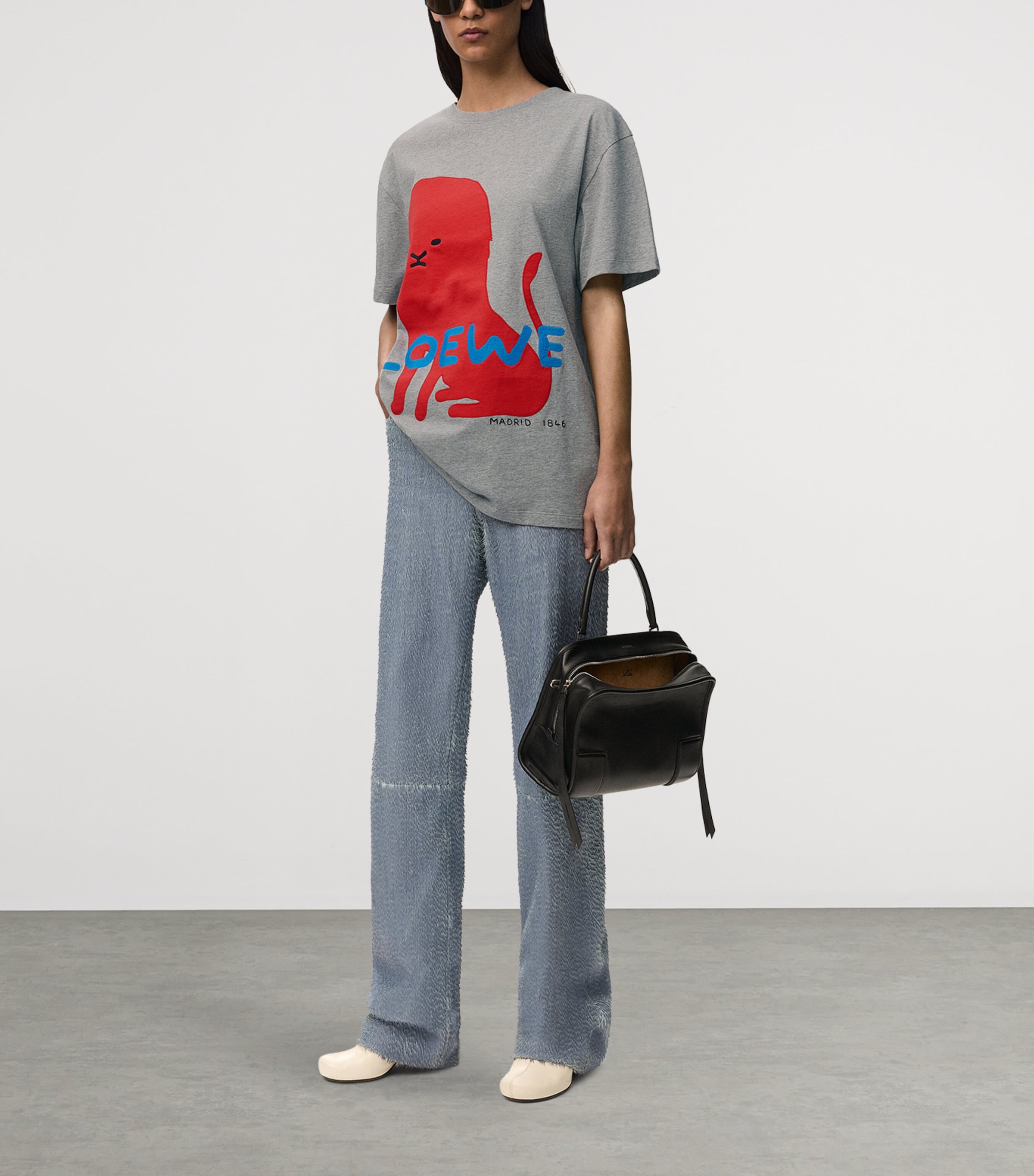 LOEWE Womens Cotton-Blend Printed T-Shirt Grey Melange Image 2