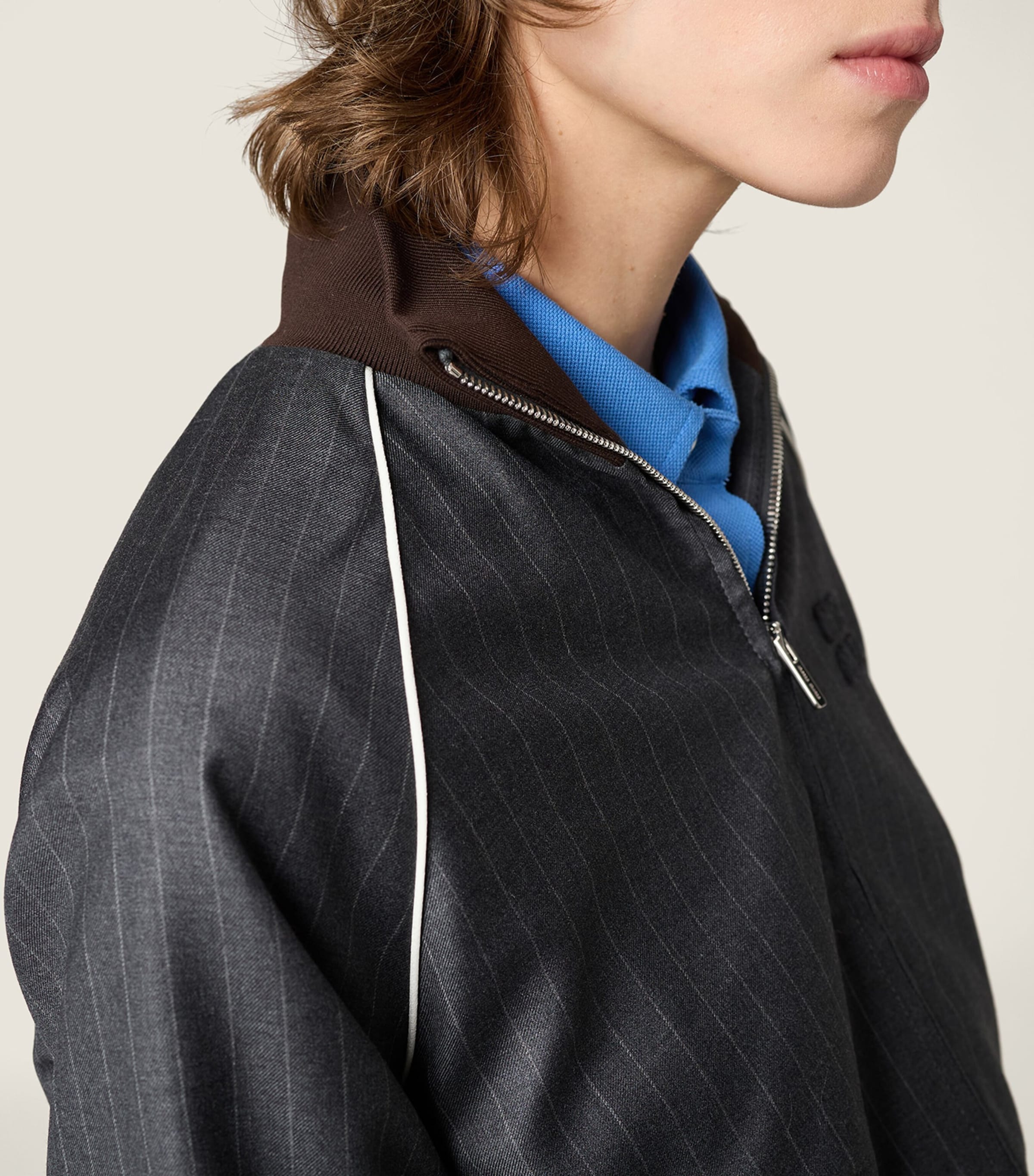 Wool Pinstripe Bomber Jacket F0480 Image 4