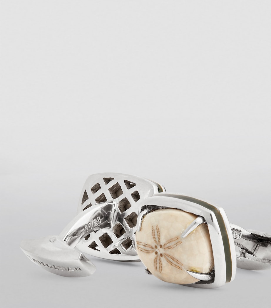 Rhodium-Plated Sterling Silver and Echinoid Cufflinks SILVER Image 6