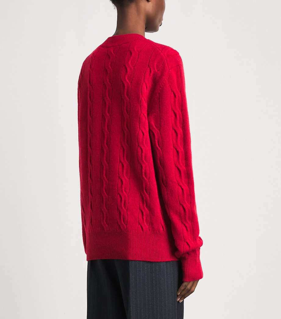 AMI Paris Womens Wool Cable-Knit Sweater Rouge Rubis Image 6