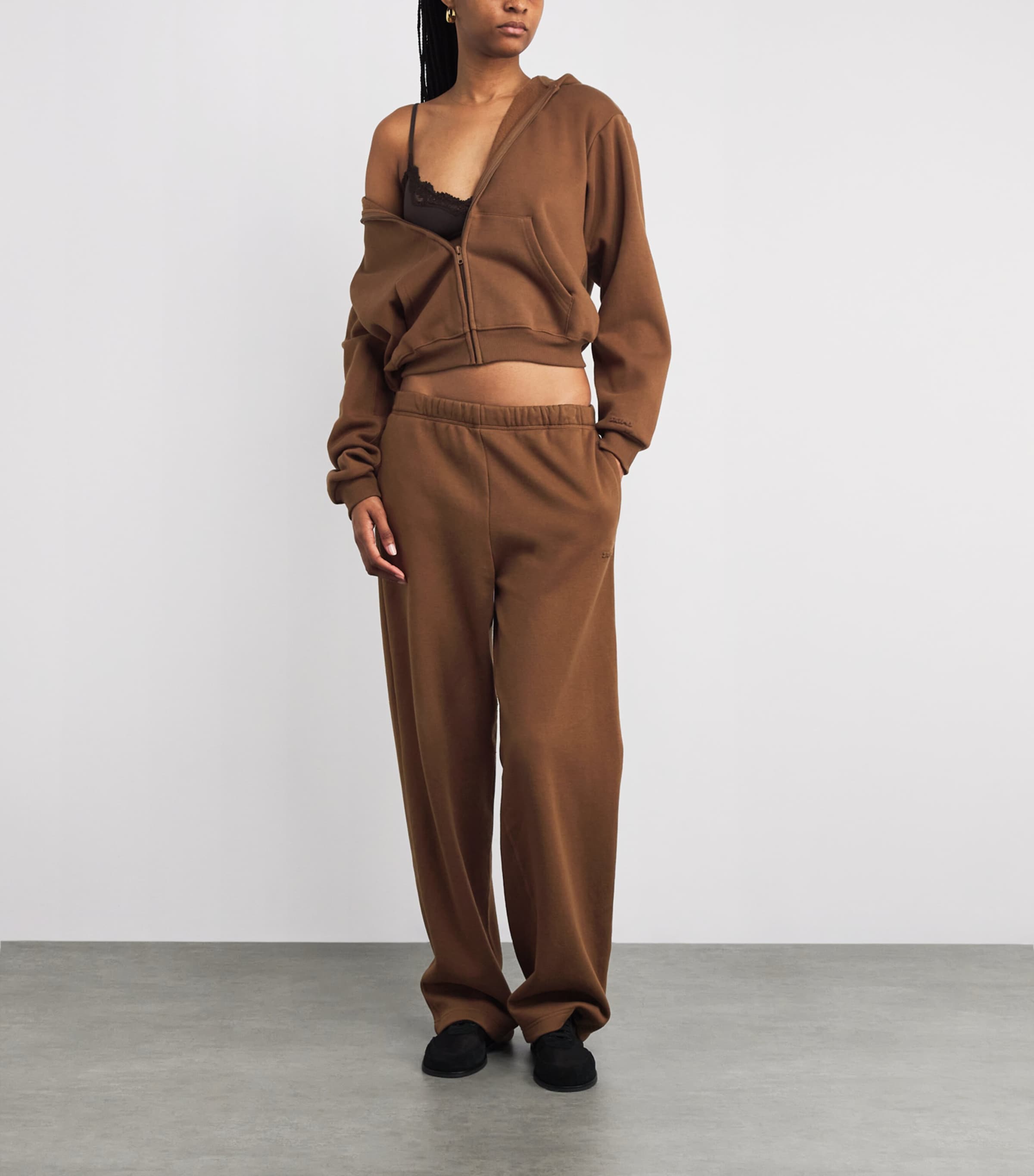 Cotton-Blend Fleece Straight Sweatpants BISON Image 2