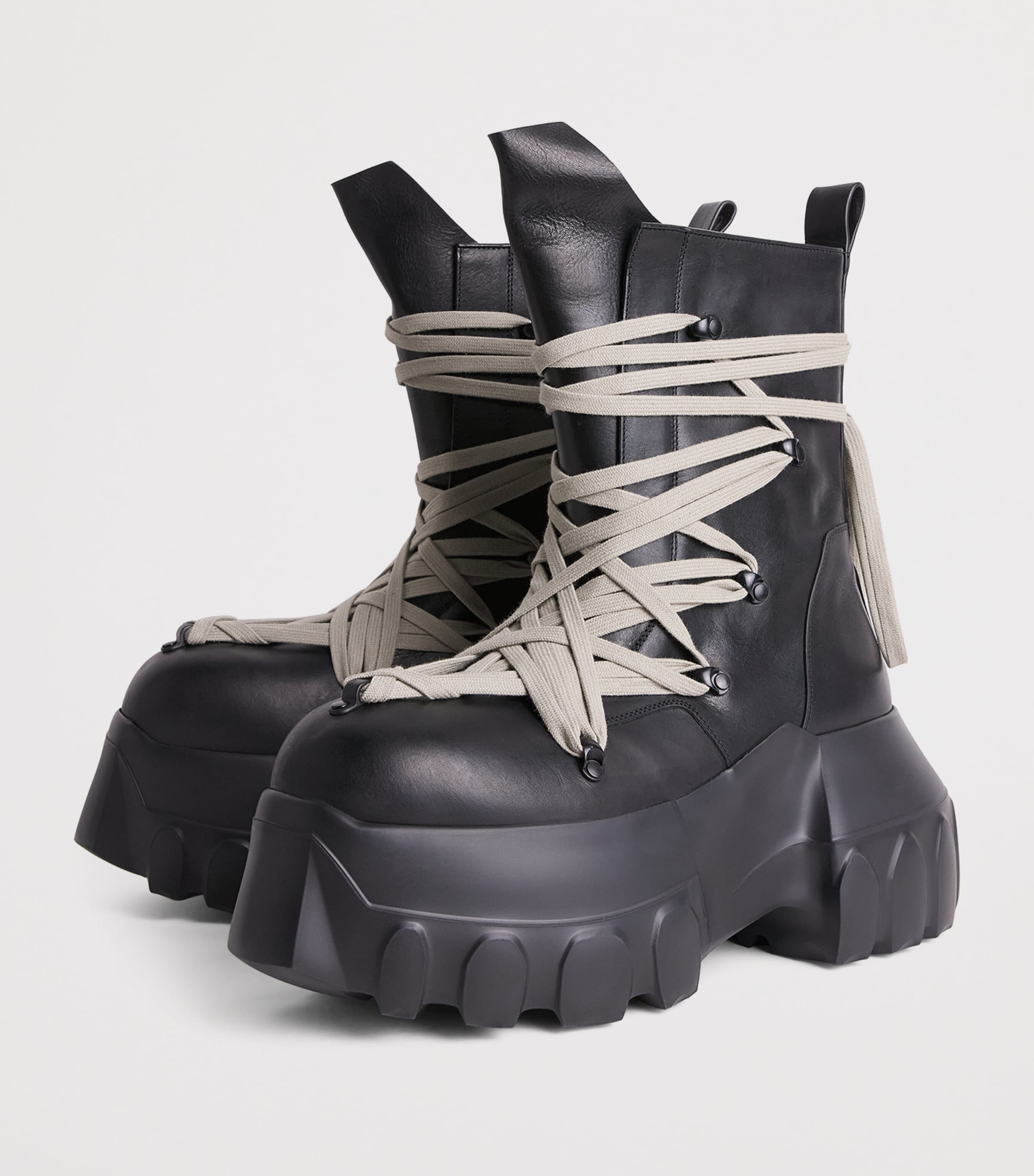 Rick Owens Leather Megalace Mega Tractor Boots Black/pearl Image 3